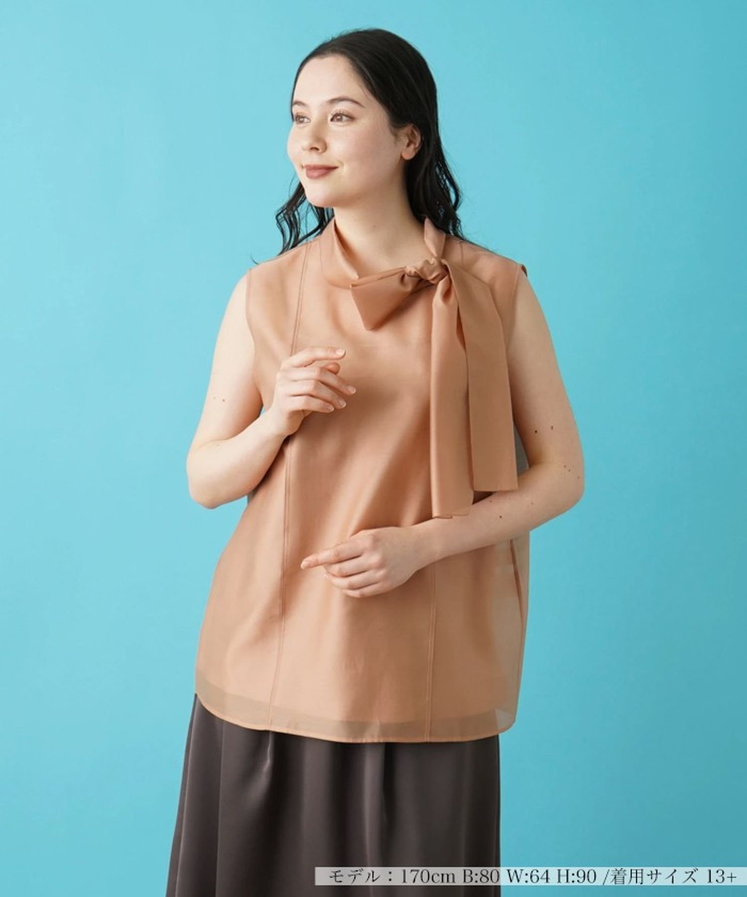 Leilian PLUS HOUSE ノースリーブブラウス【BOURGE】 レリアン プラスハウス トップス シャツ・ブラウス ブラック オレンジ