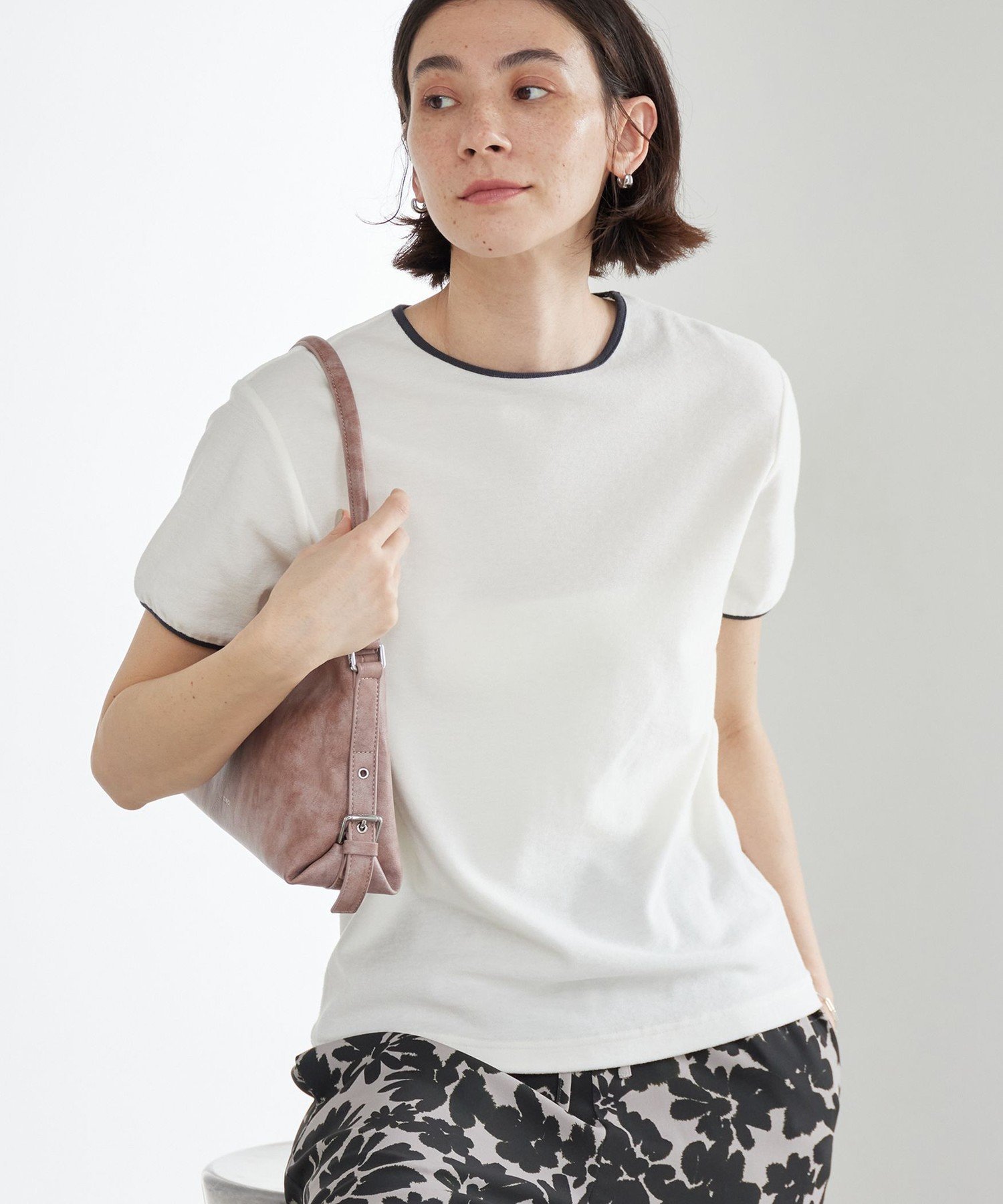 シアー パイル リンガーTシャツ ビューティー＆ユース ユナイテッドアローズ トップス カットソー・Tシャツ グレー ホワイト ブラウン