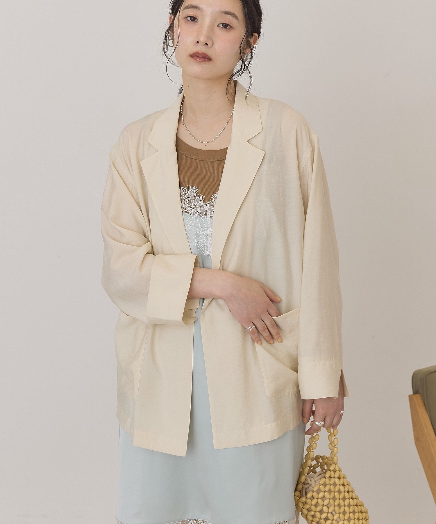 AMERICAN HOLIC 【Cooling Touch】Nuance Over Jacket American Holic Jackets & Outerwear Tailored Jackets & Blazers Brown White Black 【Free Shipping】