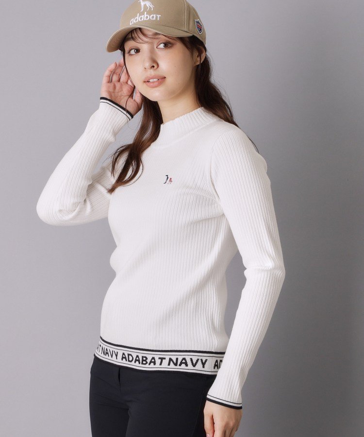 adabat 【ADABAT NAVY】ワイドリブニットモックネックプルオーバー アダバット トップス ニット ベージュ ホワイト ブラック【送料無料】
