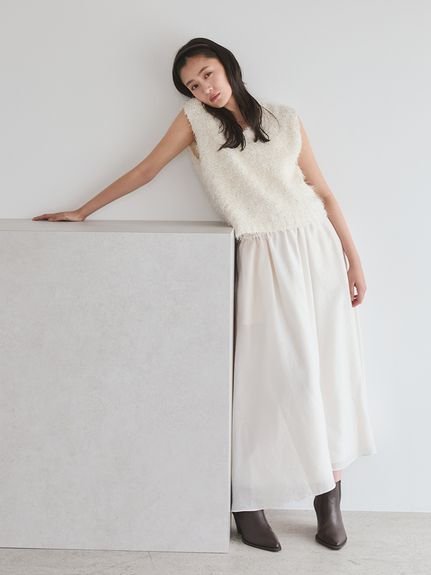 Mila Owen ニットベスト×スカートSET UP ミラオーウェン トップス その他のトップス ブラック ベージュ【送料無料】