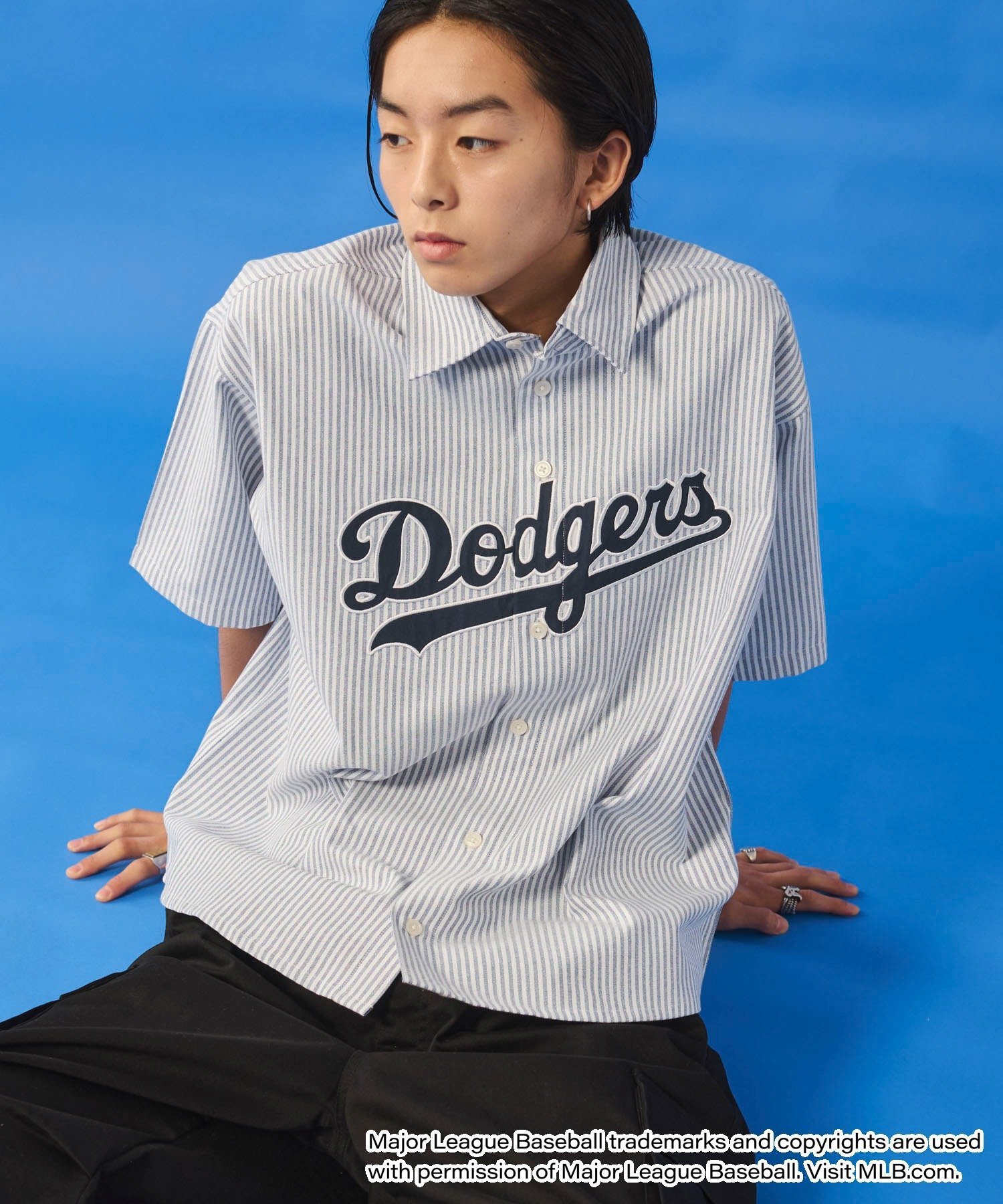 WEGO MEN'S 別注MLBストライプグラフィックシャツ(SS) ウィゴー トップス シャツ・ブラウス ブルー ブラウン ホワイト【送料無料】のサムネイル