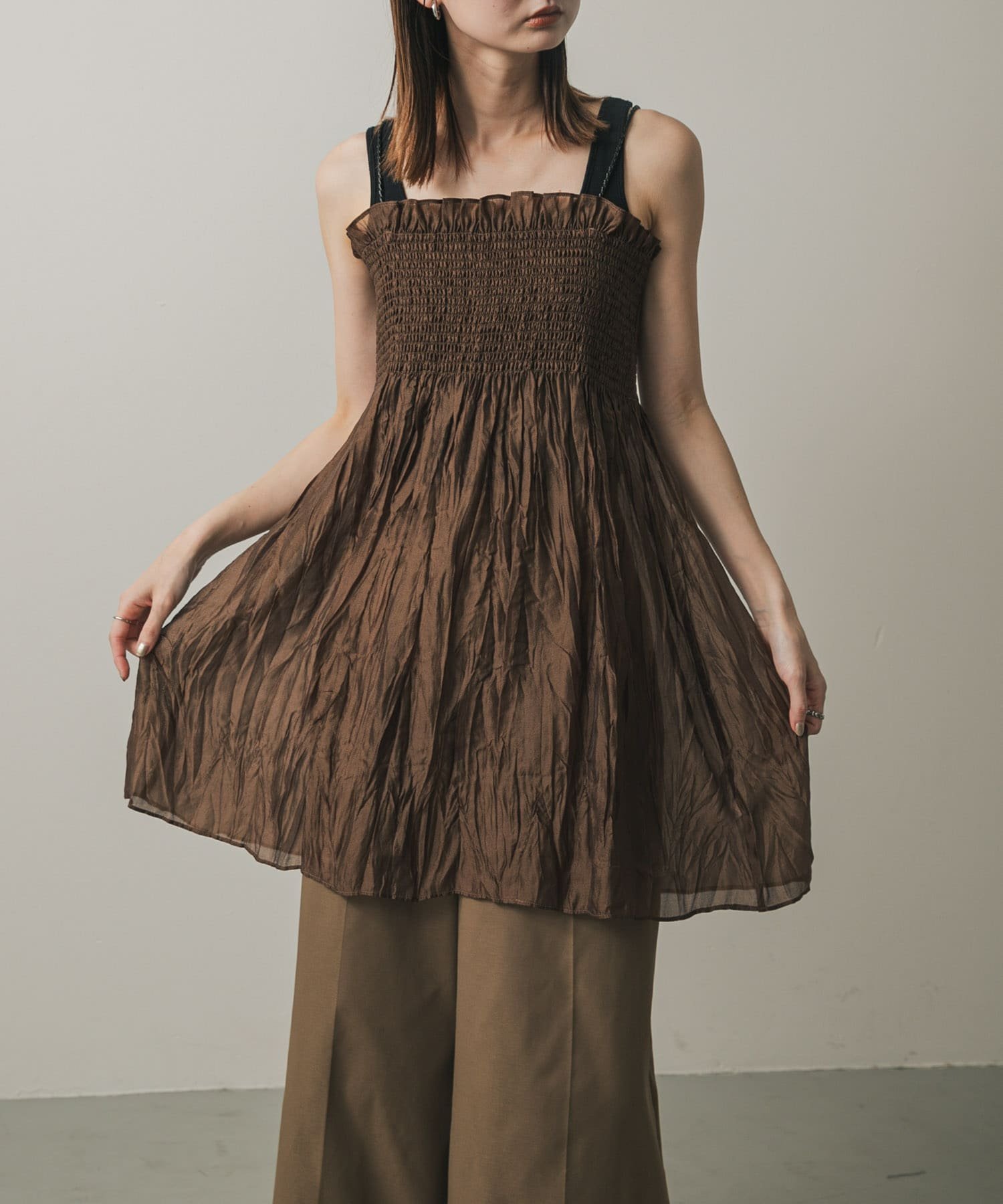 【SALE／50%OFF】SENSE OF PLACE シャーリングプリーツミニワンピース センス オブ プレイス ワンピー..