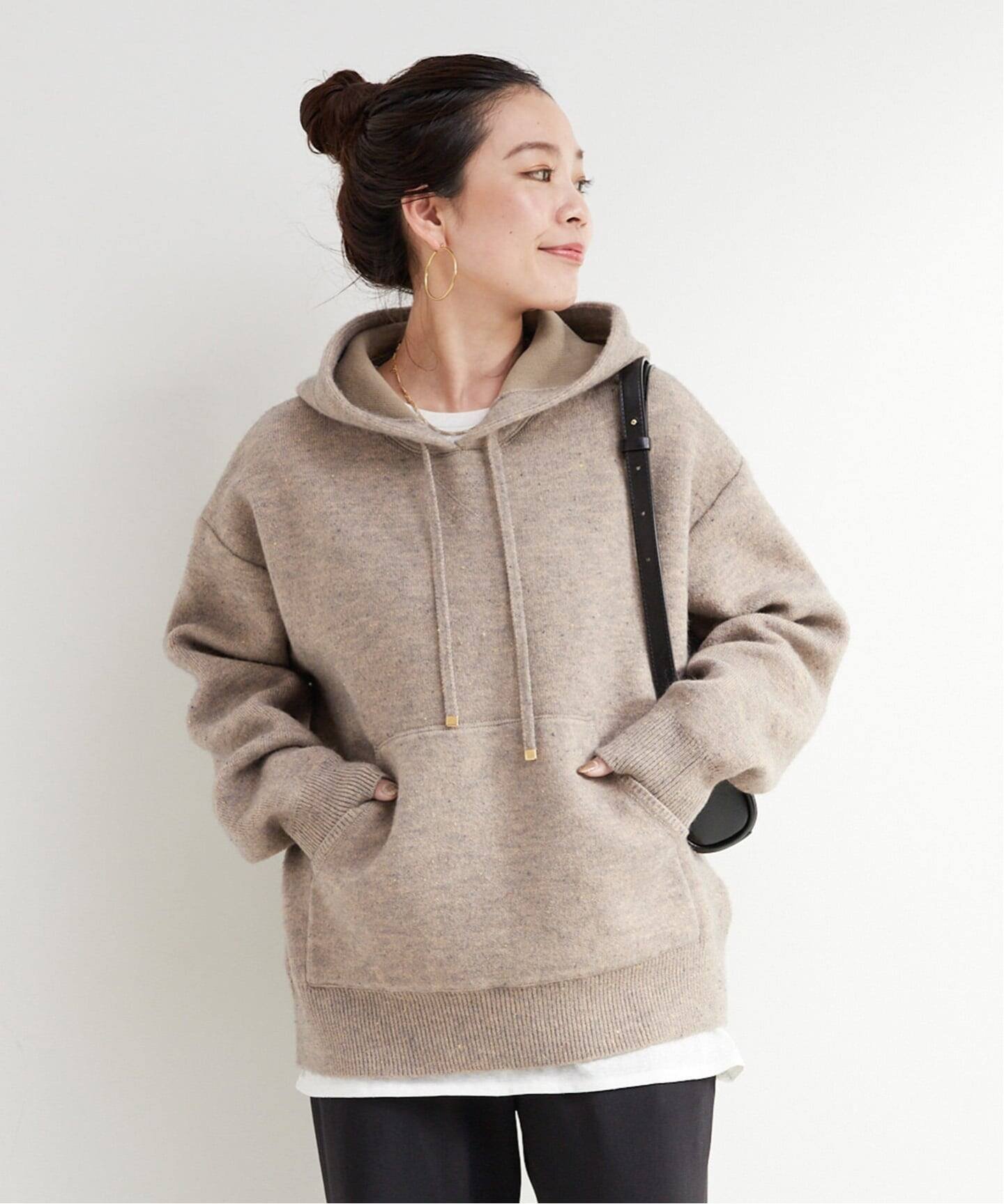 B.C STOCK 手洗い可 / カラーネップフードプルオーバー ベーセーストック トップス ニット グリーン ベージュ ブラウン【送料無料】のサムネイル