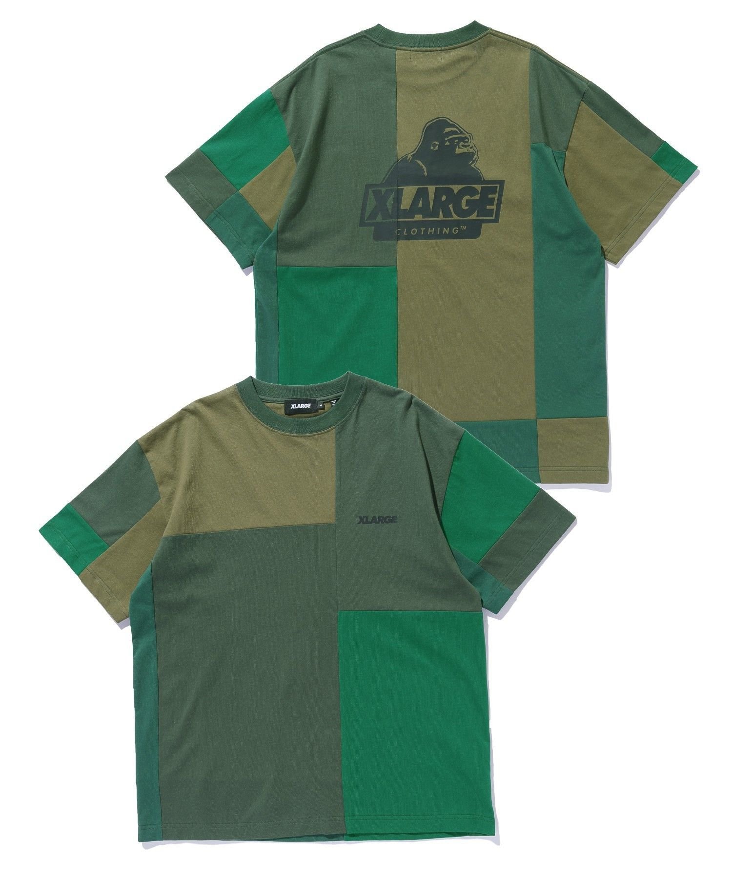 PATCHWORK S/S TEE エクストララージ トップス カットソー・Tシャツ グレー グリーン ブラック