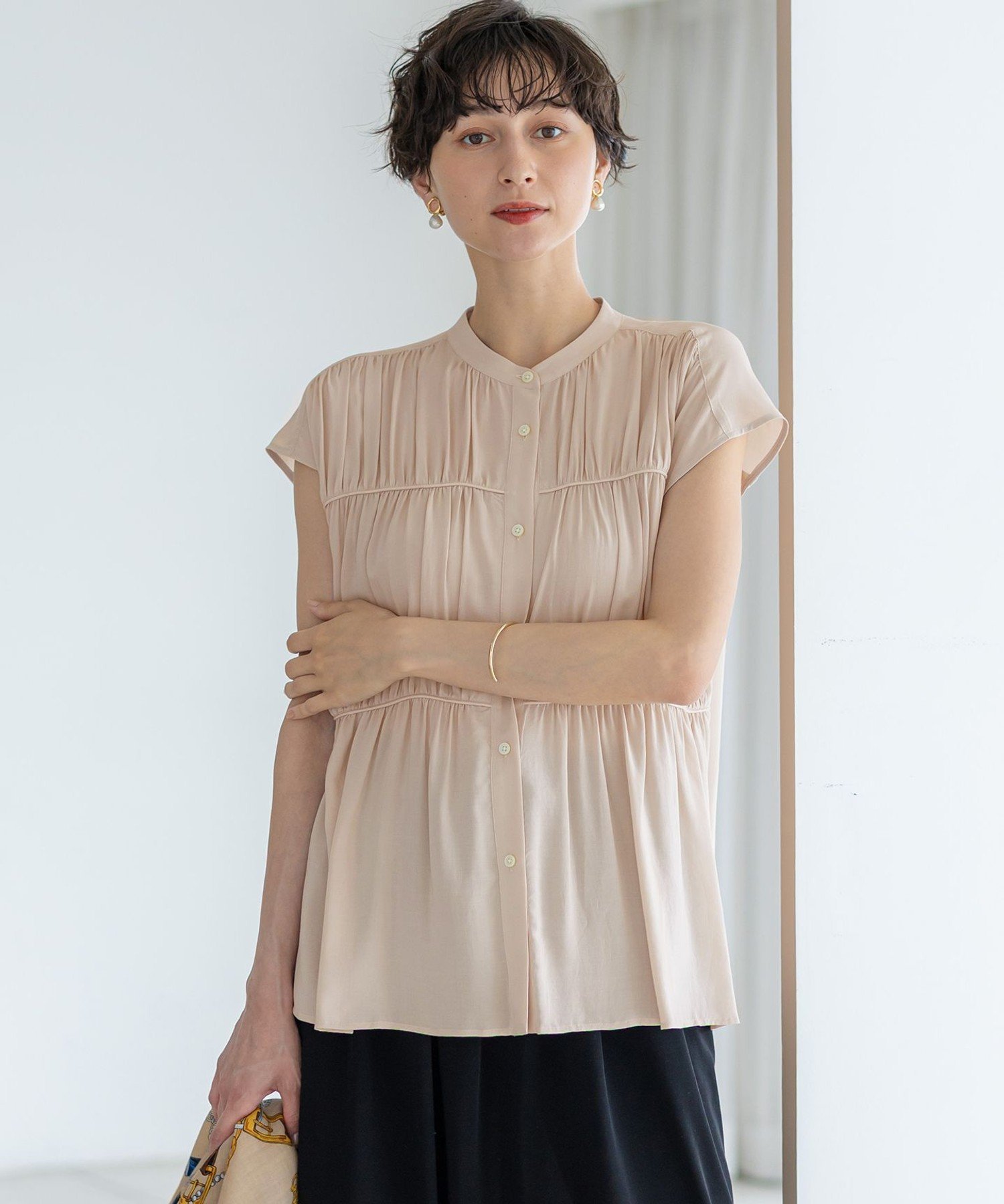 23区 【接触冷感/WEB&一部店舗限定】レーヨンスパローン ティアード ブラウス ニジュウサンク トップス シャツ・ブラウス ホワイト ブラック