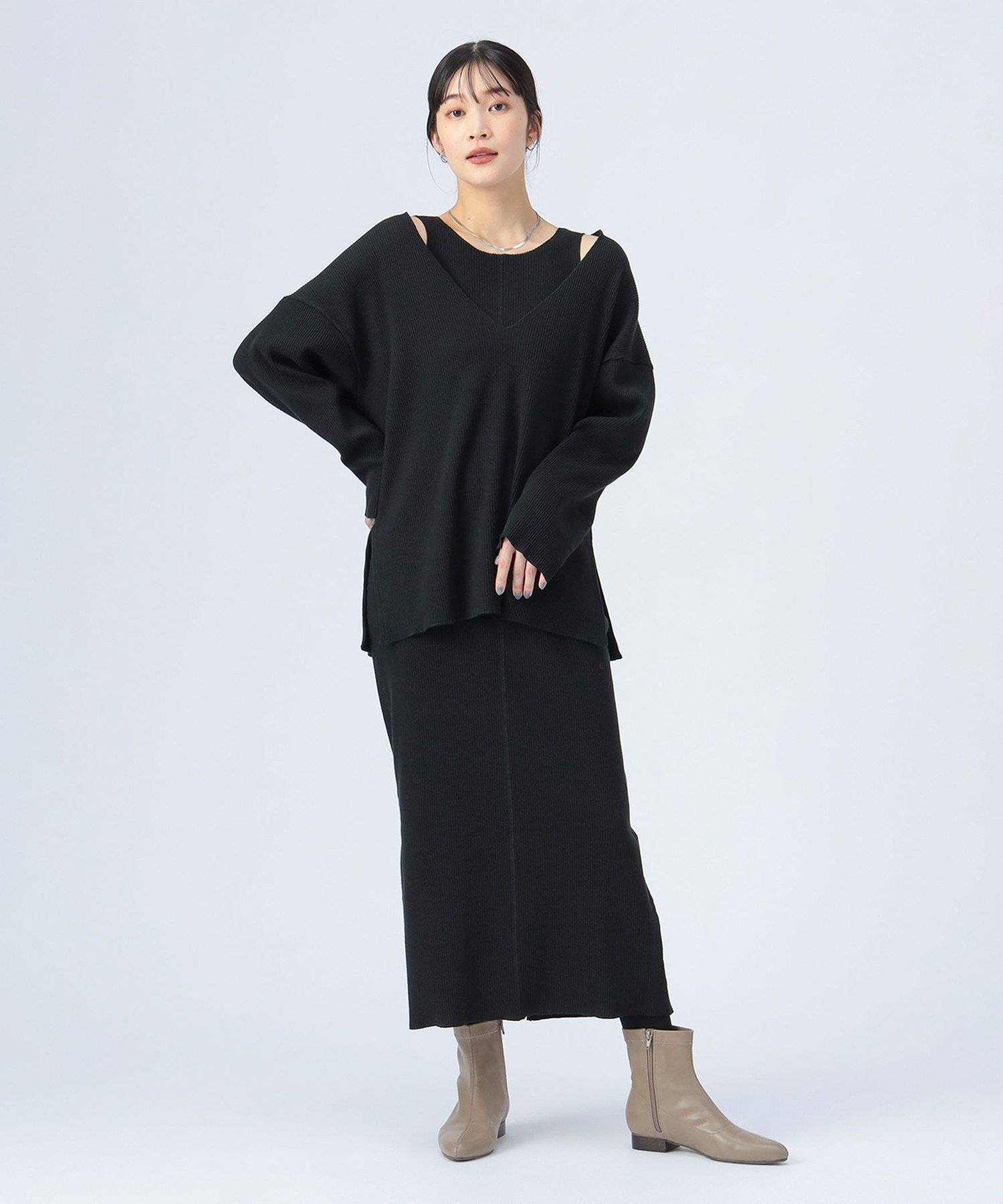 BEAMS HEART WOMEN レイヤード ワンピース ビームス ハート ワンピース・ドレス その他のワンピース・ドレス ブラック ブラウン【送料無料】のサムネイル