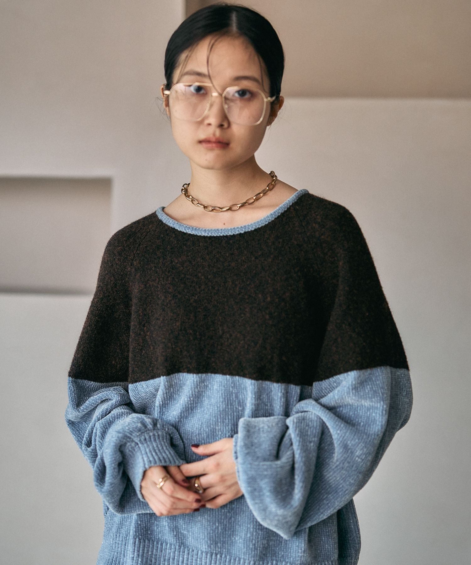 LEPSIM 5ゲージモール切り替えプルオーバー レプシィム トップス ニット ベージュ ブラック【送料無料】のサムネイル