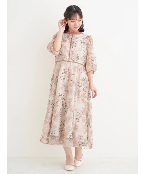 Re-J&SUPURE フラワー刺繍ドレス リジェイアンドスプル ワンピース・ドレス ドレス カーキグリーン ピンク【送料無料】