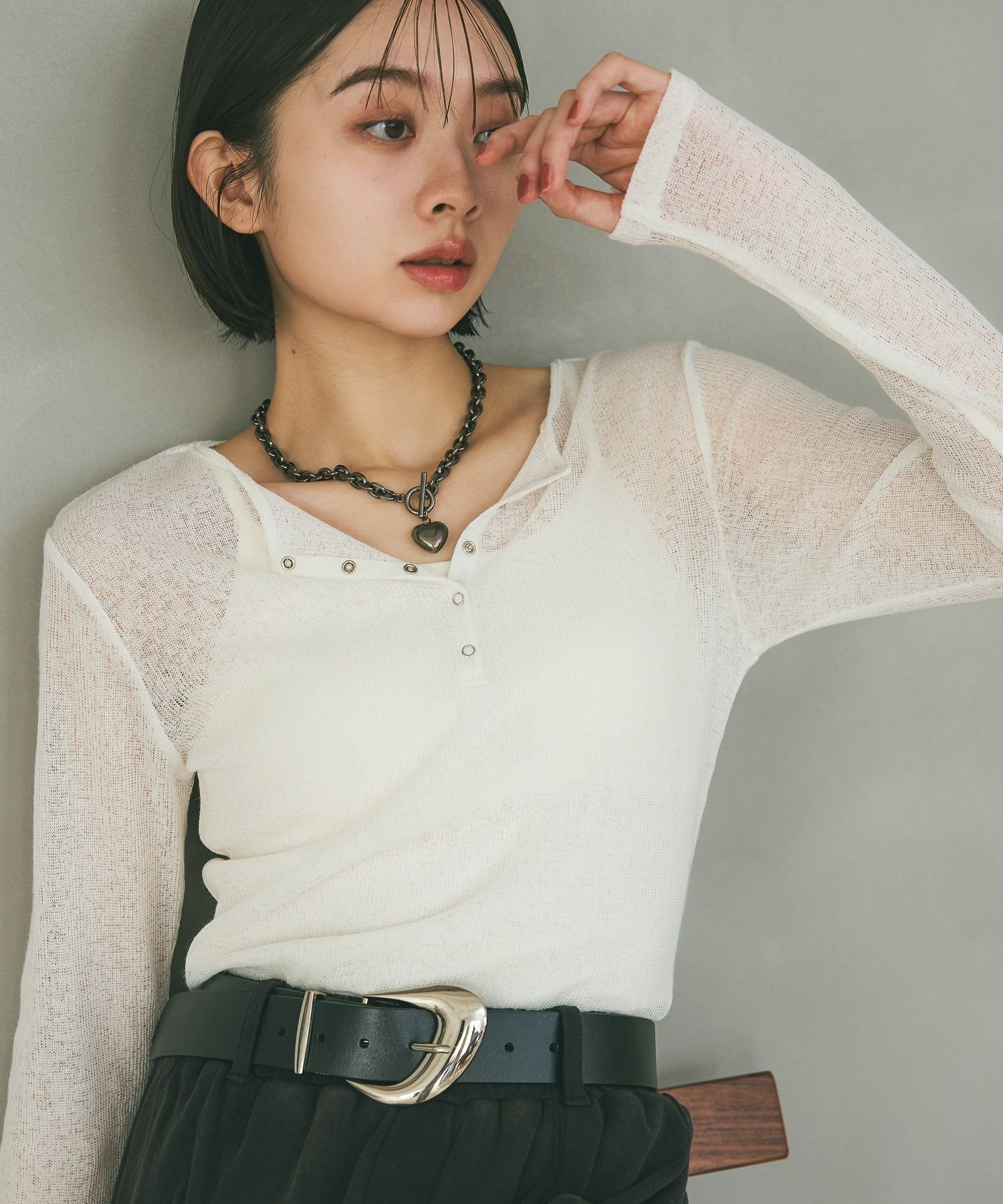 PAGEBOY フローズンネップヘンリープルオーバー ページボーイ トップス カットソー・Tシャツ グレー ホワイト ブラック ブルー