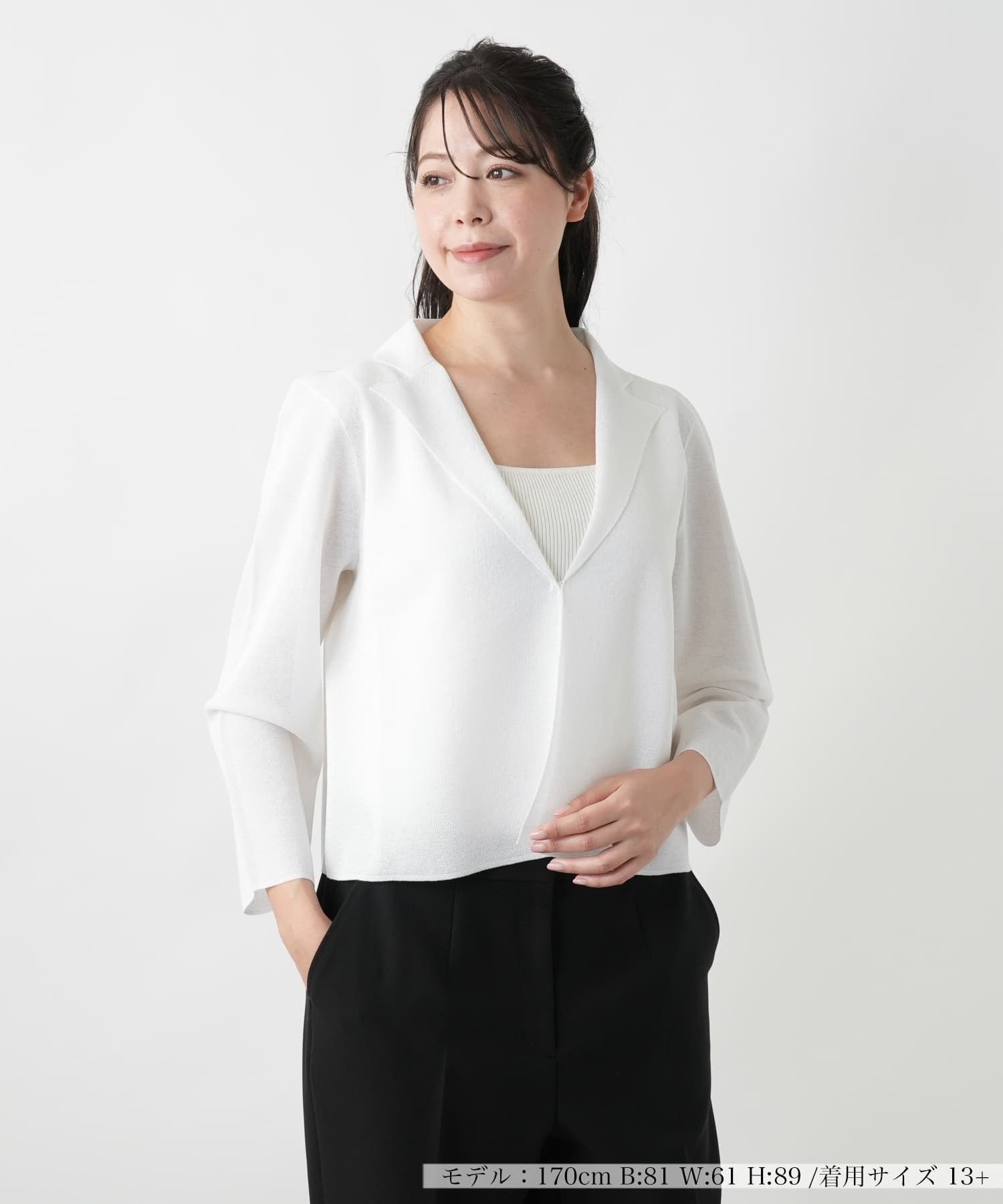 Leilian PLUS HOUSE ニットジャケット レリアン プラスハウス ジャケット・アウター テーラードジャケット・ブレザー ホワイト ブラック