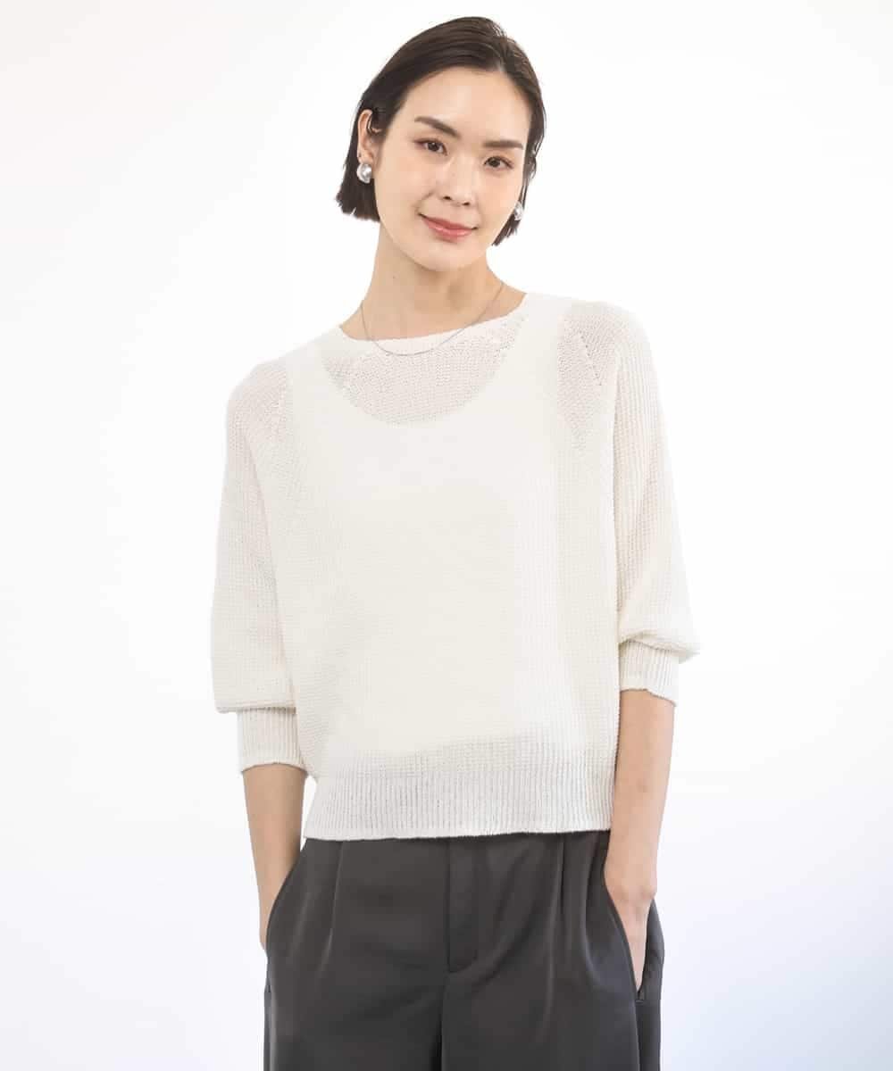 MICHEL KLEIN ホールガーメント(R)ラグランラメニット ミッシェルクラン トップス ニット ホワイト ベージュ