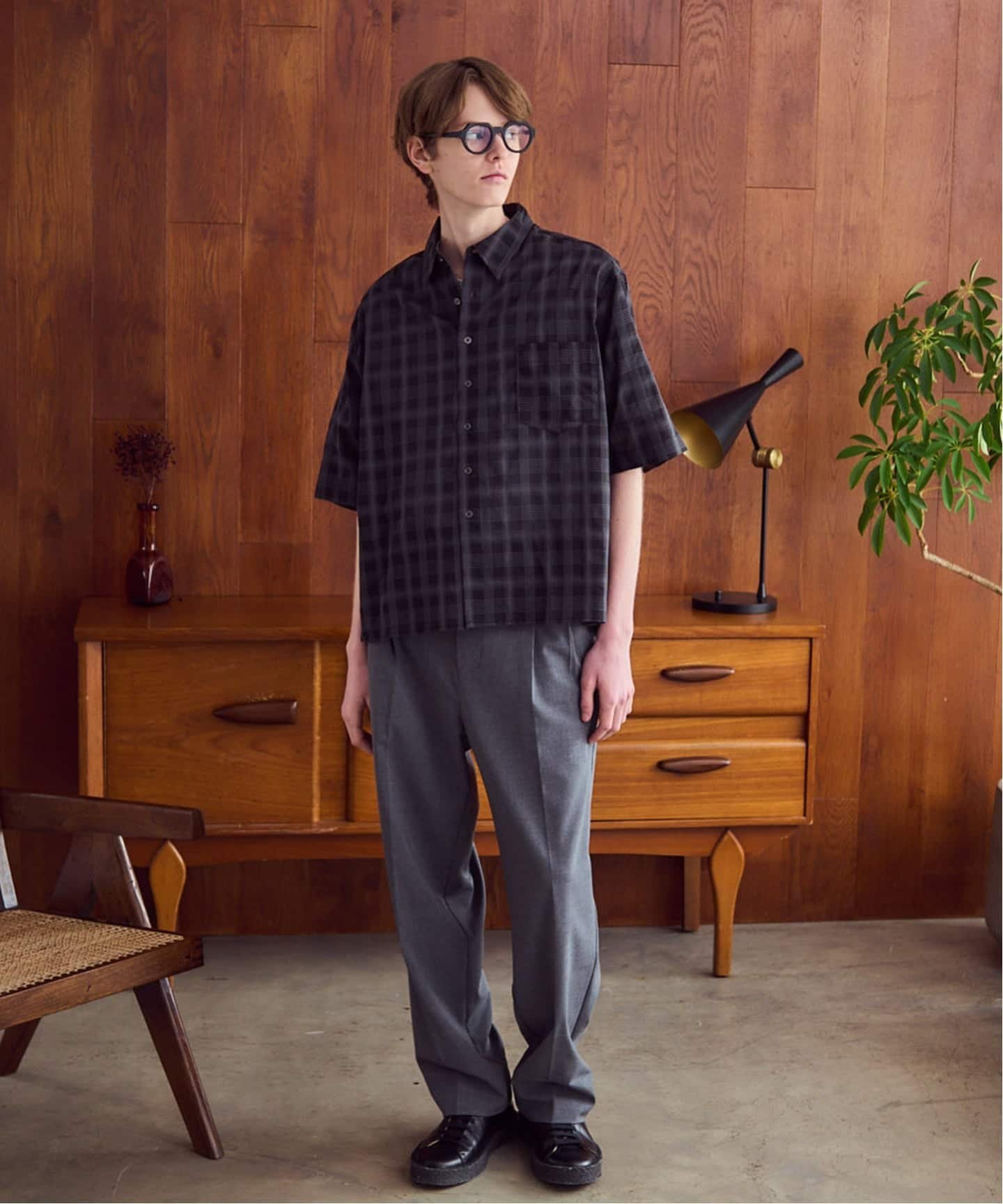 OSKR / オーエスケーアール Ombre Sheer Check S/S Shirt ベーセーストック トップス シャツ・ブラウス ネイビー ブラック