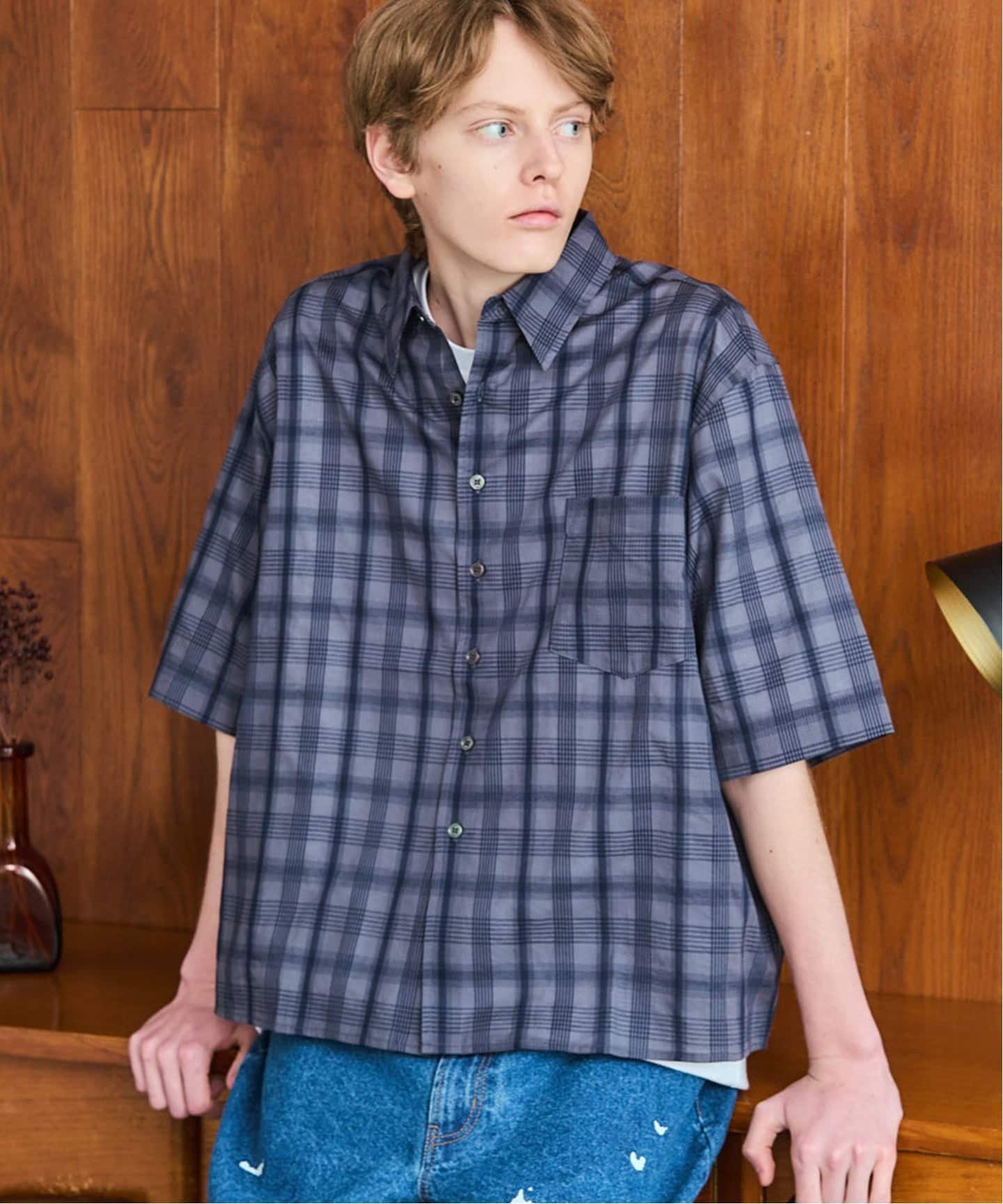 OSKR / オーエスケーアール Ombre Sheer Check S/S Shirt ベーセーストック トップス シャツ・ブラウス ネイビー ブラック