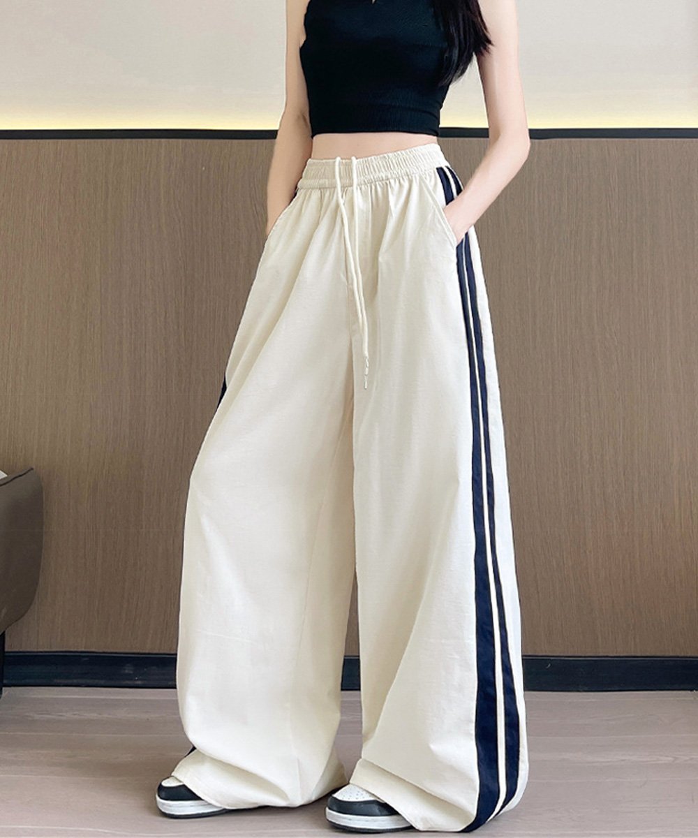 miniministore ワイドパンツ 配色 サイドライン 春夏 ミニミニストア パンツ その他のパンツ ホワイト ネイビー