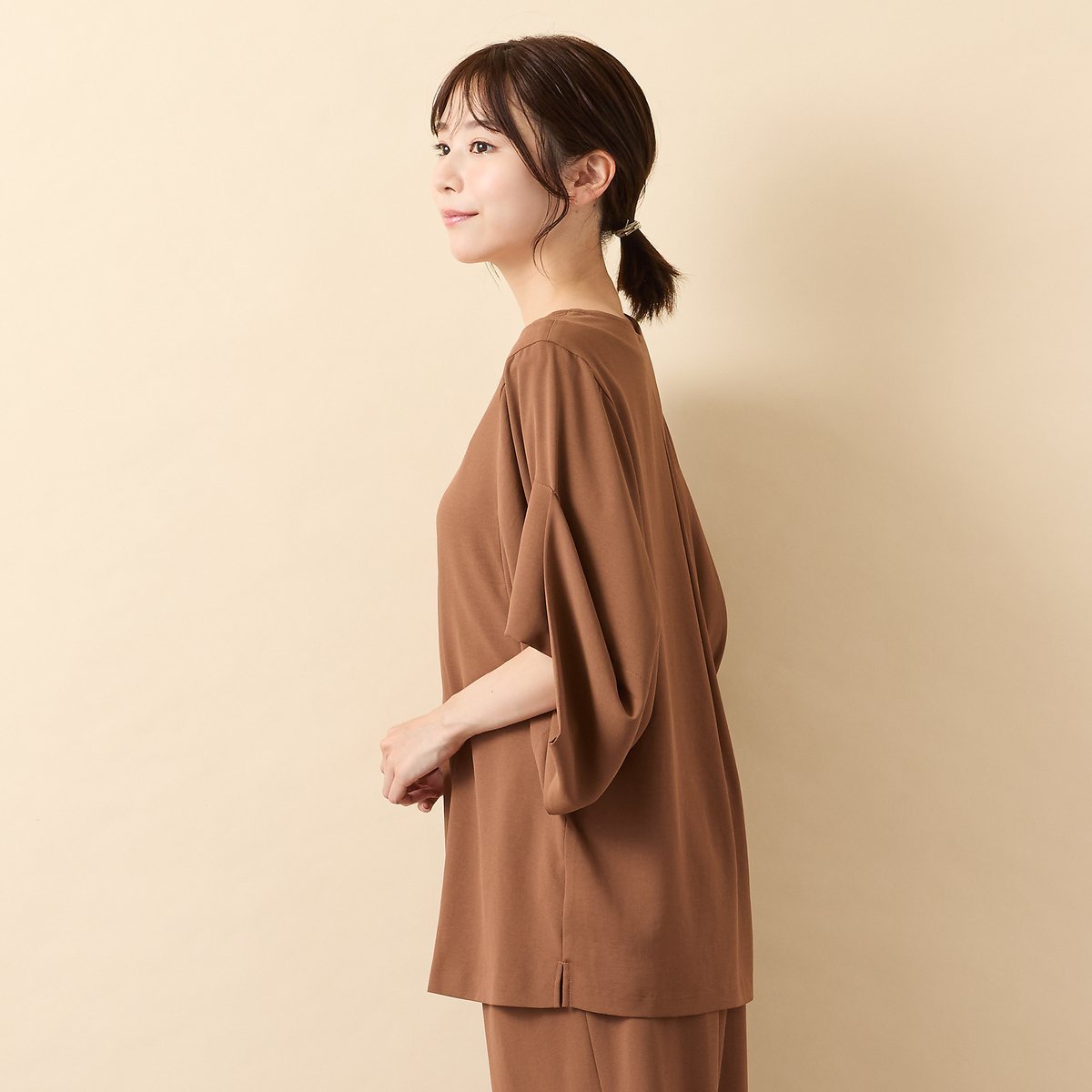 PISANO 【手洗いOK・UVカット・遮熱・接触冷感・セットアップ対応】ターンナップスリーブ ピサーノ トップス シャツ・ブラウス ブラック ブラウン
