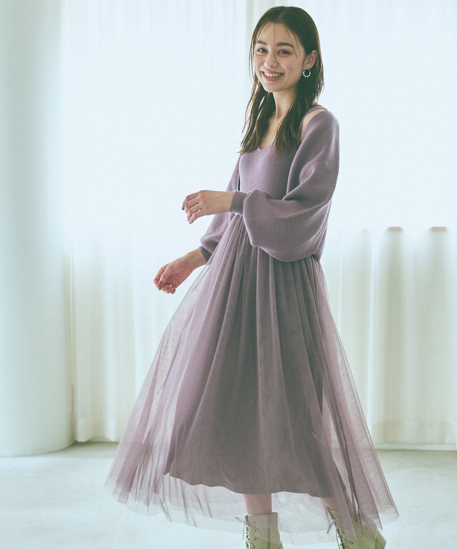 【SALE／60%OFF】mysty woman ボレロSETチュール2Pワンピ ミスティウーマン ワンピース・ドレス ワンピース ピンク ブラック ブラウン【送料無料】のサムネイル