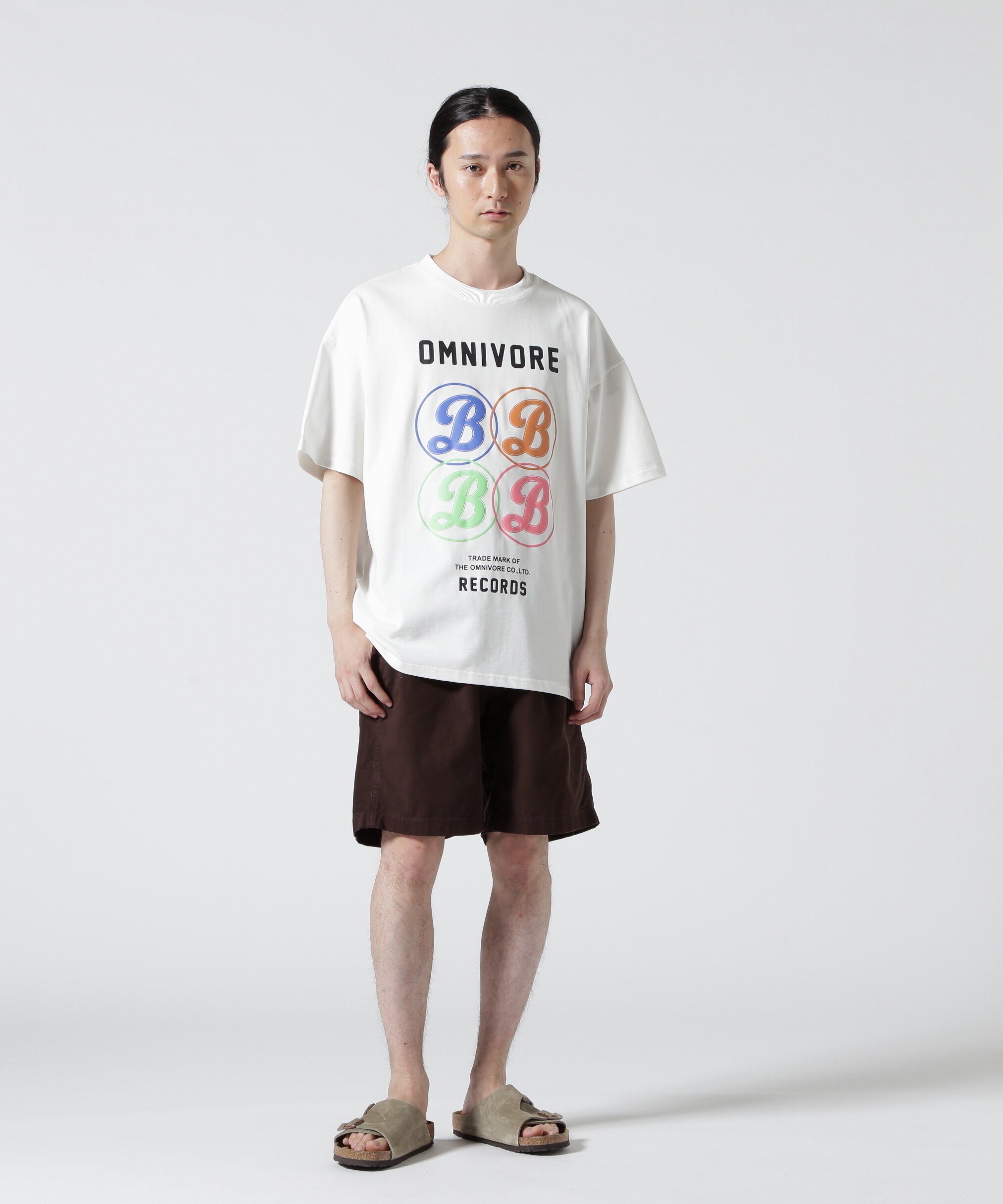 B omnivore/ビーオムニボー RECORD S/S TEE ビーバー トップス カットソー・Tシャツ ブラック ホワイト