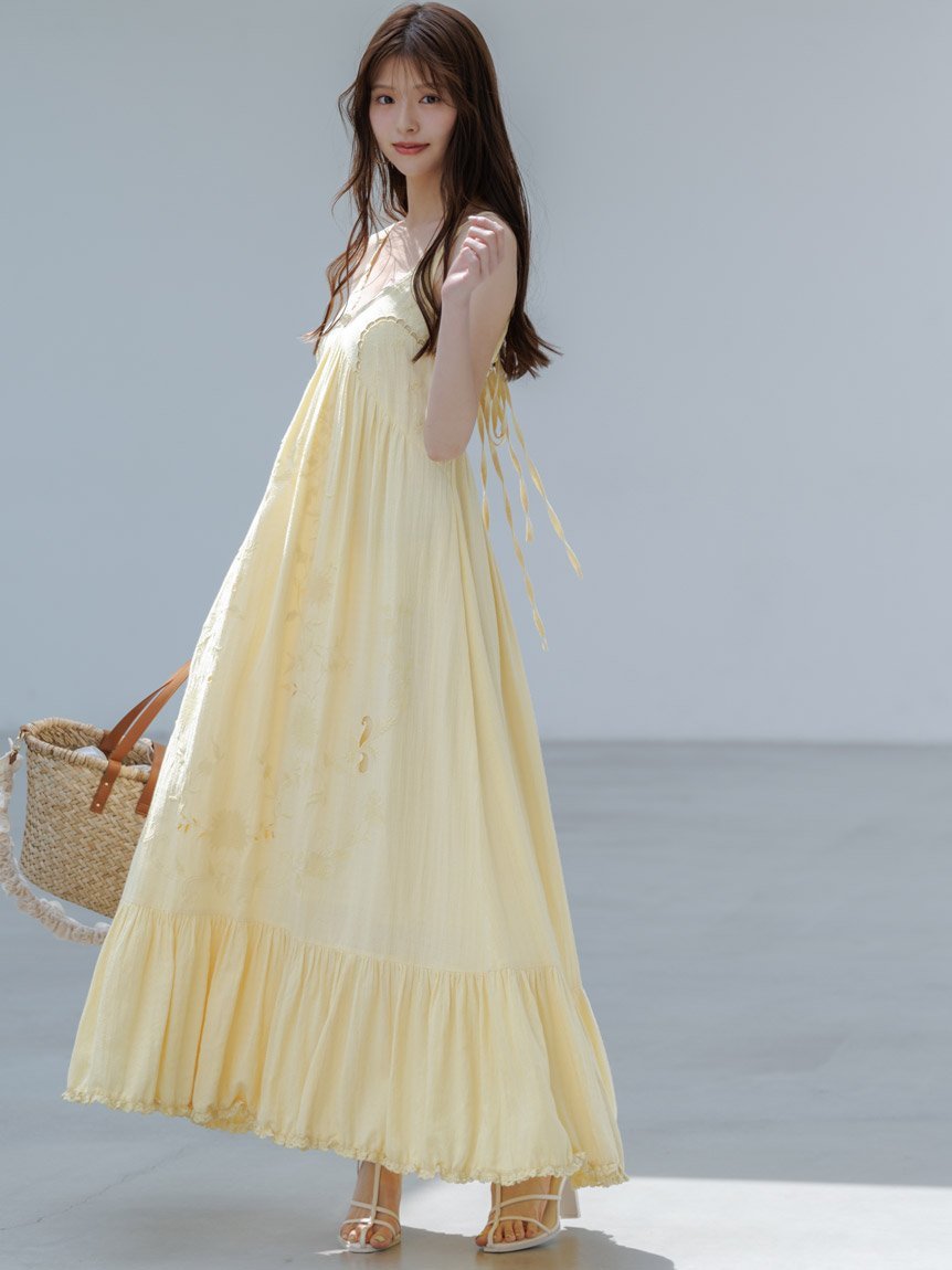 【SALE／50%OFF】SNIDEL フラワーエンブロイダリーマキシワンピース スナイデル ワンピース・ドレス ワンピース ホワイト イエロー ブラック【送料無料】
