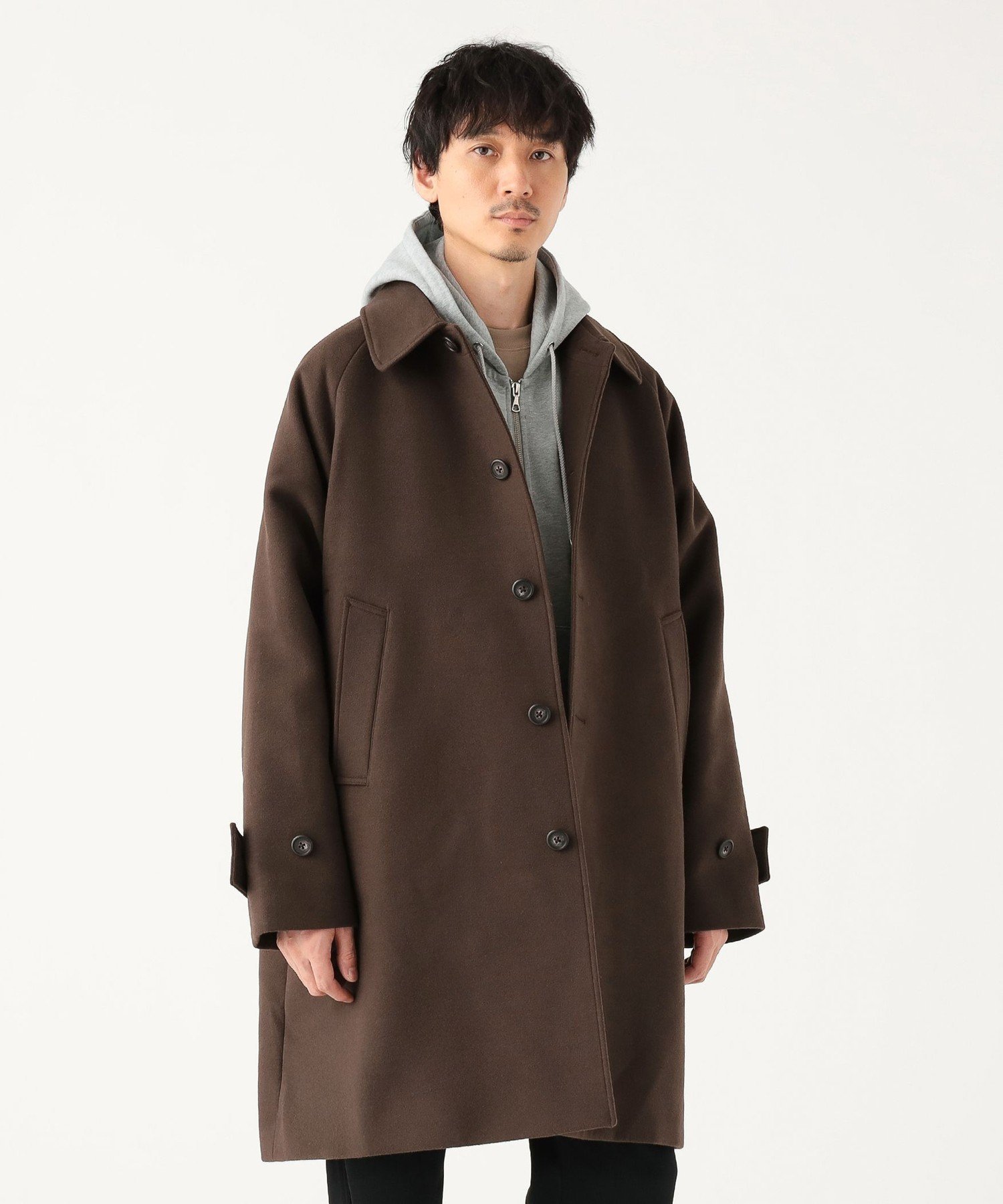 BEAMS ワイドフィット フリース ステンカラーコート ビームス メン ジャケット・アウター その他のジャケット・アウター ブラック ブラウン【送料無料】