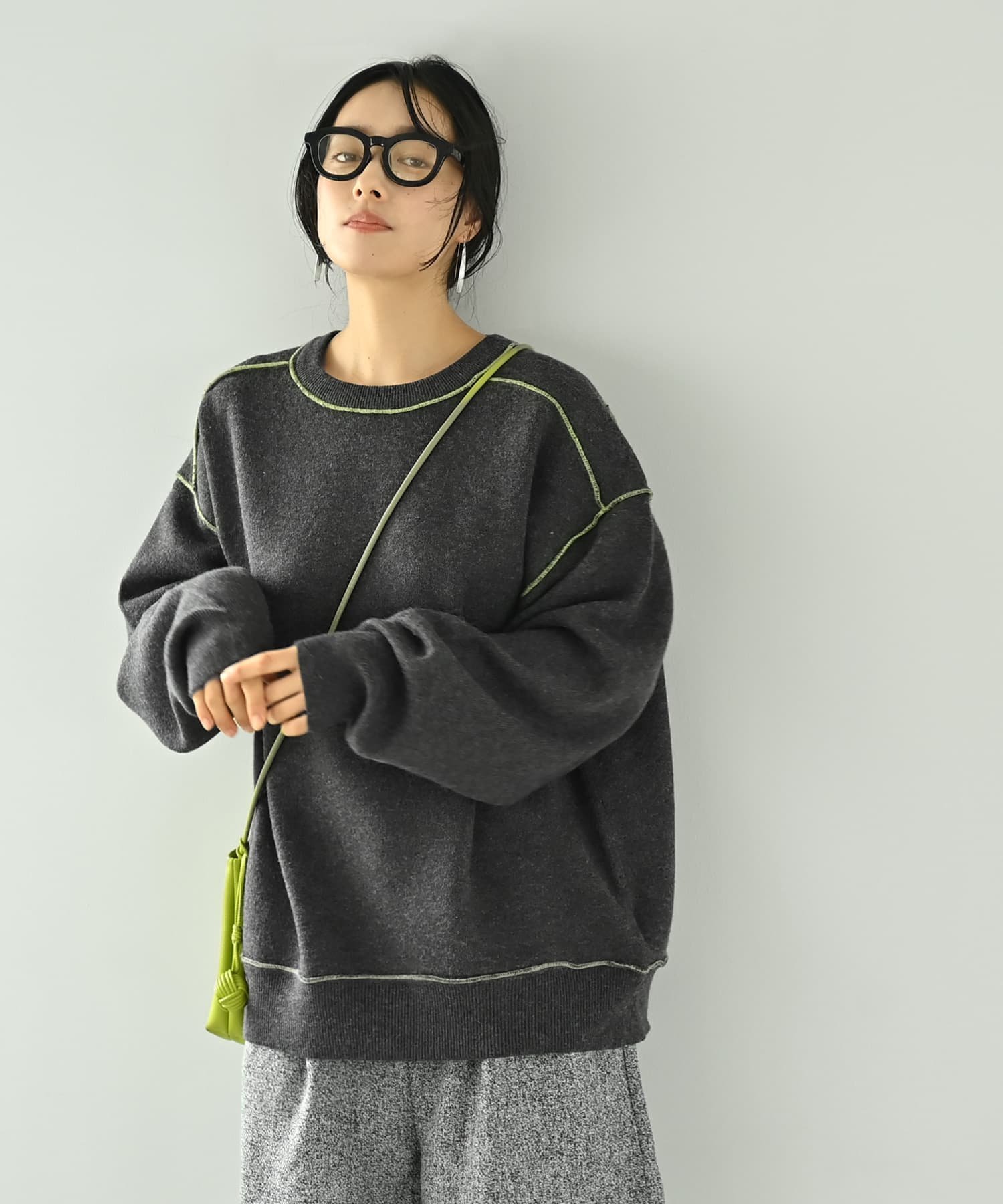 STYLE DELI 【BLK001】配色ニットチュニック スタイルデリ トップス ニット グレー ブラウン【送料無料】