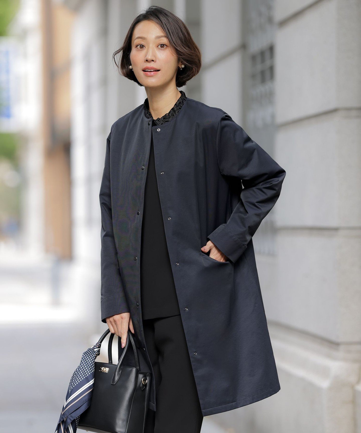 J.PRESS 【ライナー付き】VINAジェットオックス ノーカラー コート ジェイプレス ジャケット・アウター ノーカラージャケット グレー ネイビー