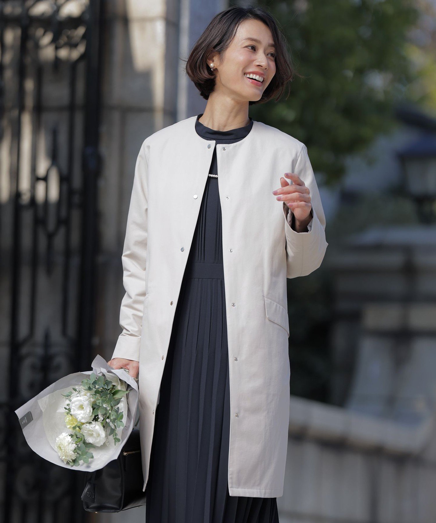J.PRESS 【ライナー付き】VINAジェットオックス ノーカラー コート ジェイプレス ジャケット・アウター ノーカラージャケット グレー ネイビー