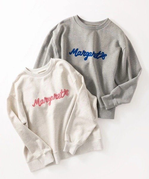 STRAWBERRY-FIELDS ロゴ刺繍裏毛プルオーバー ストロベリーフィールズ トップス カットソー・Tシャツ グレー ホワイト