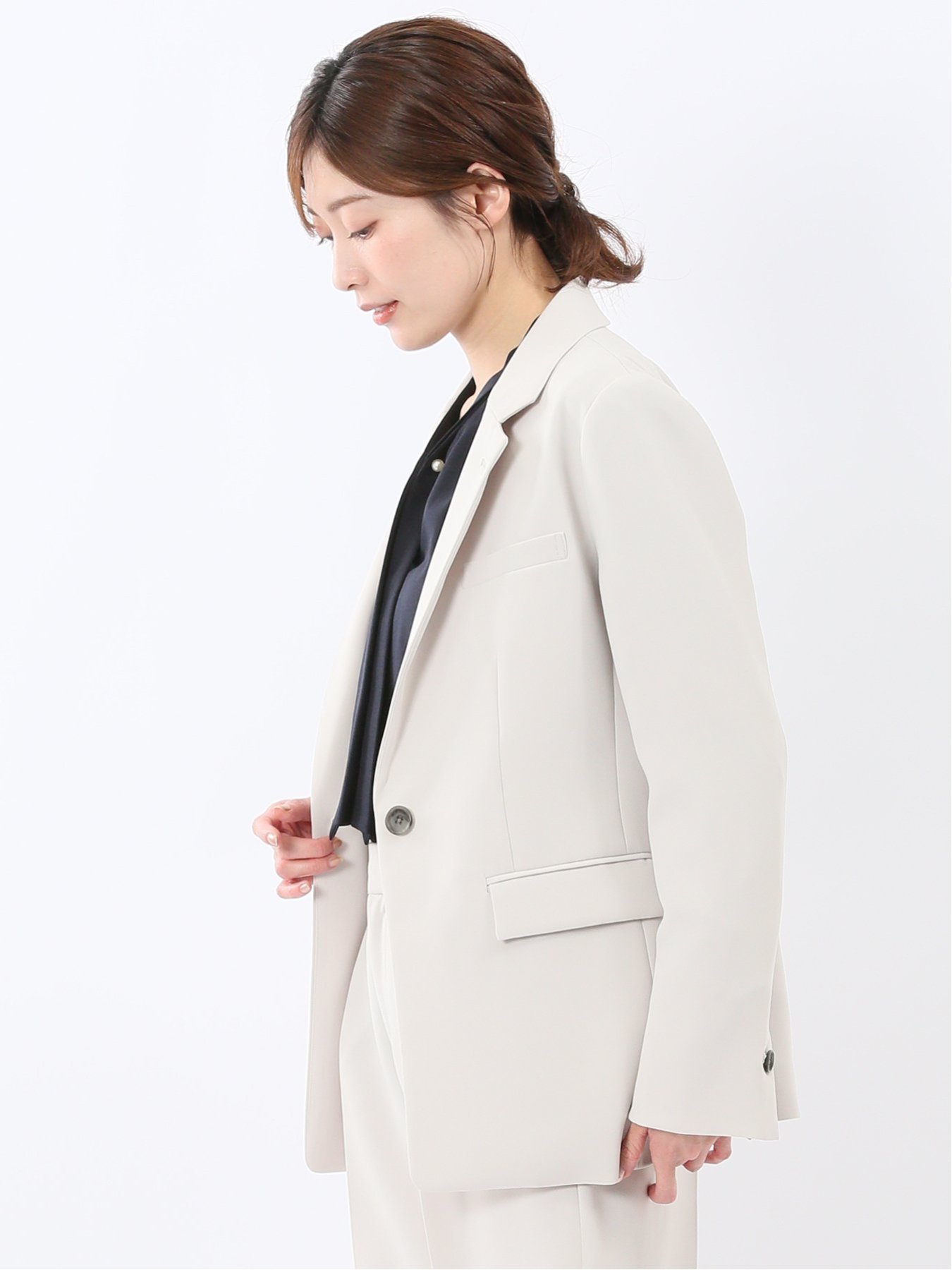 【SALE／15%OFF】m.f.editorial トリアセライク リラクシング 1ボタンジャケット ライトグレー(セットアップ可能) タカキュー ジャケット・アウター テーラードジャケット・ブレザー グレー【送料無料】