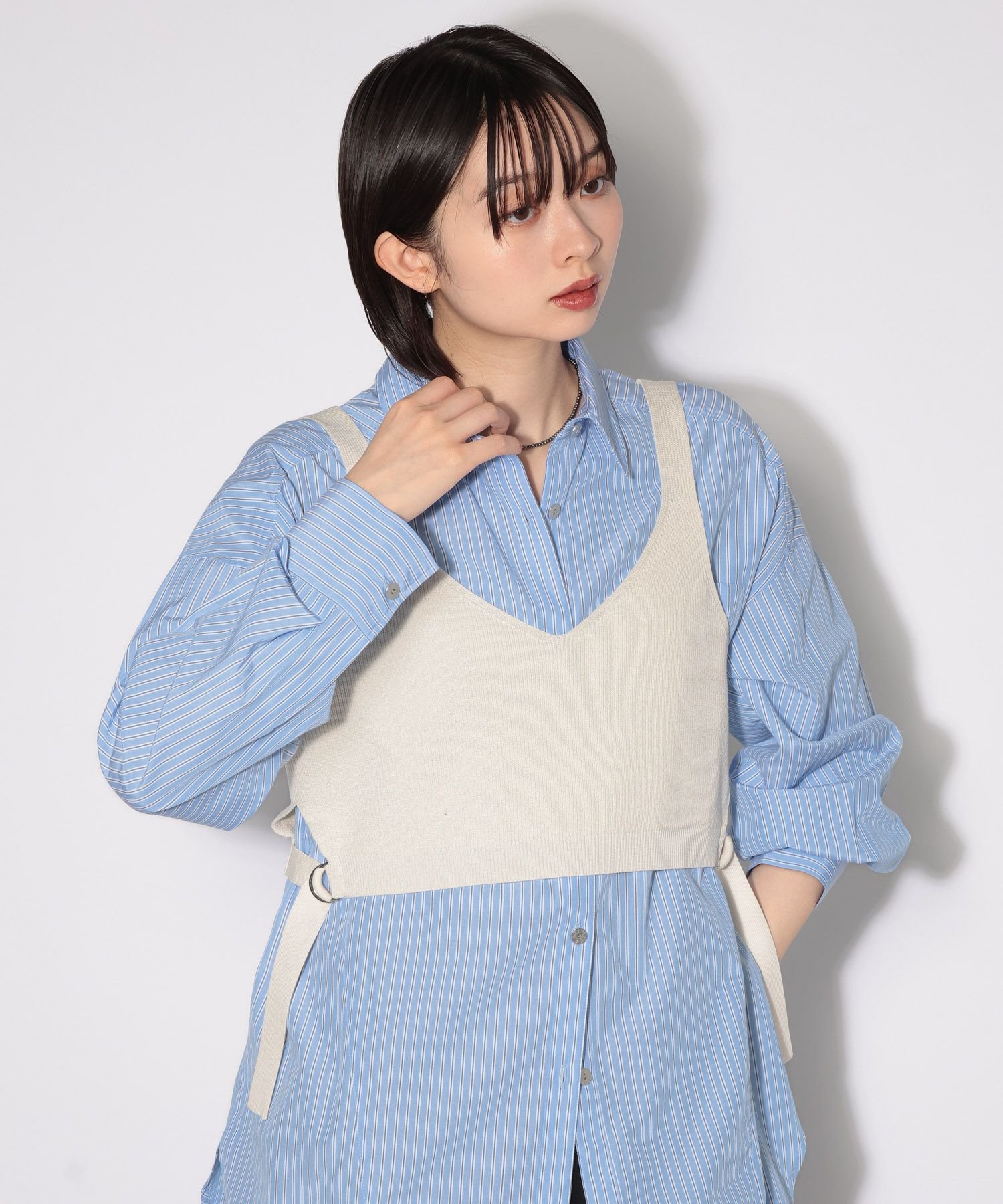 PAGEBOY サイドベルトニットビスチェ ページボーイ トップス ニット ブラック ネイビー ホワイト