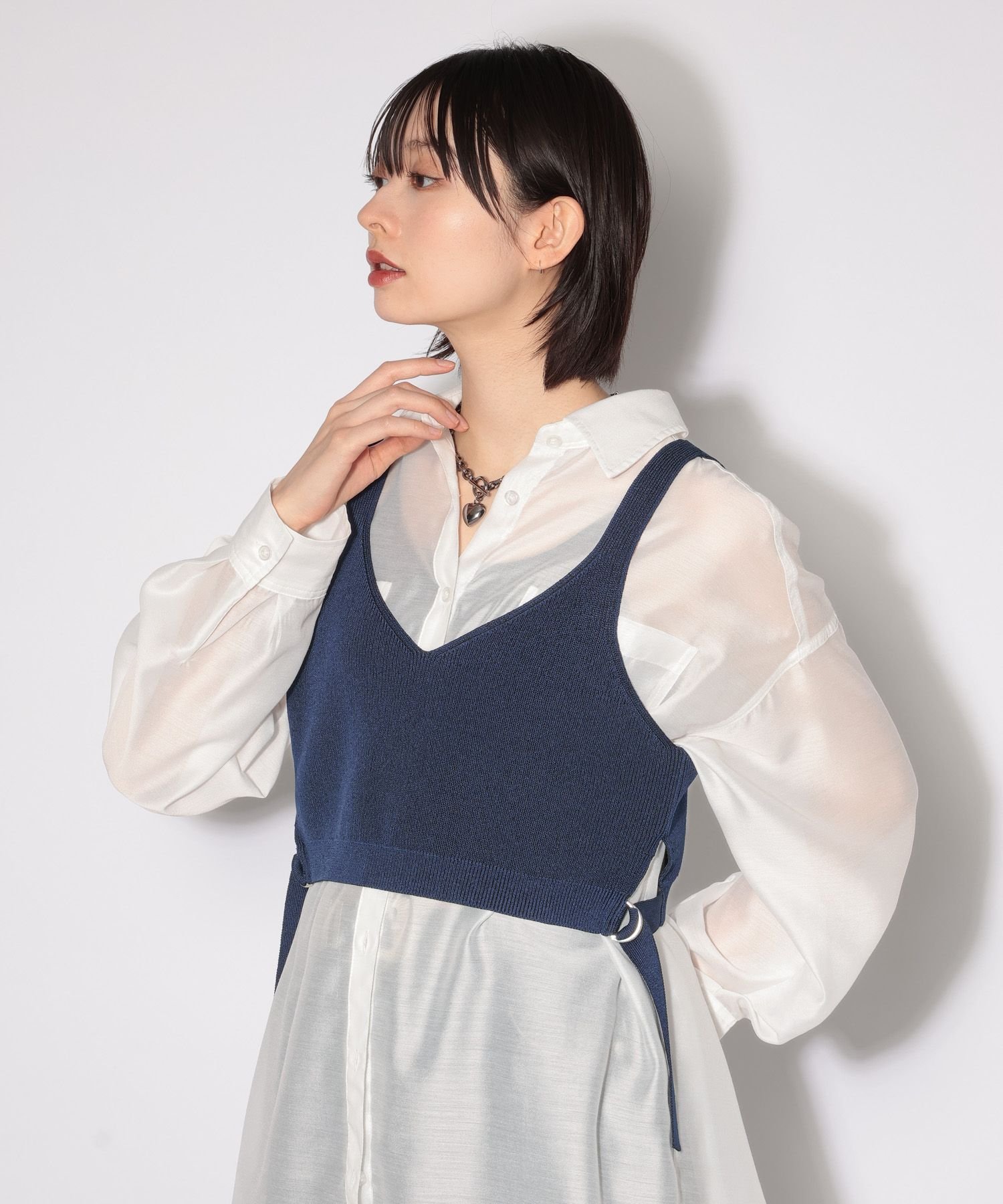 PAGEBOY サイドベルトニットビスチェ ページボーイ トップス ニット ブラック ネイビー ホワイト