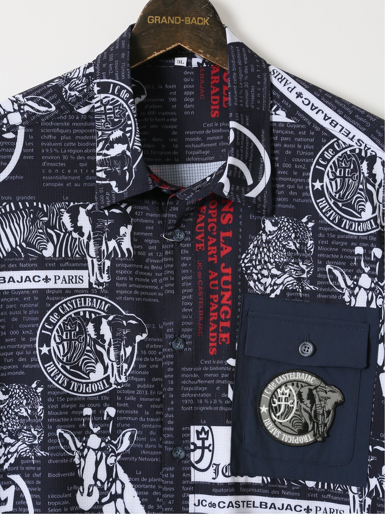 【SALE／10%OFF】GRAND-BACK 【大きいサイズ】カステルバジャック/CASTELBAJAC ストレッチ 総柄 プリント レギュラーカラー 半袖 シャツ タカキュー トップス シャツ・ブラウス ネイビー【送料無料】