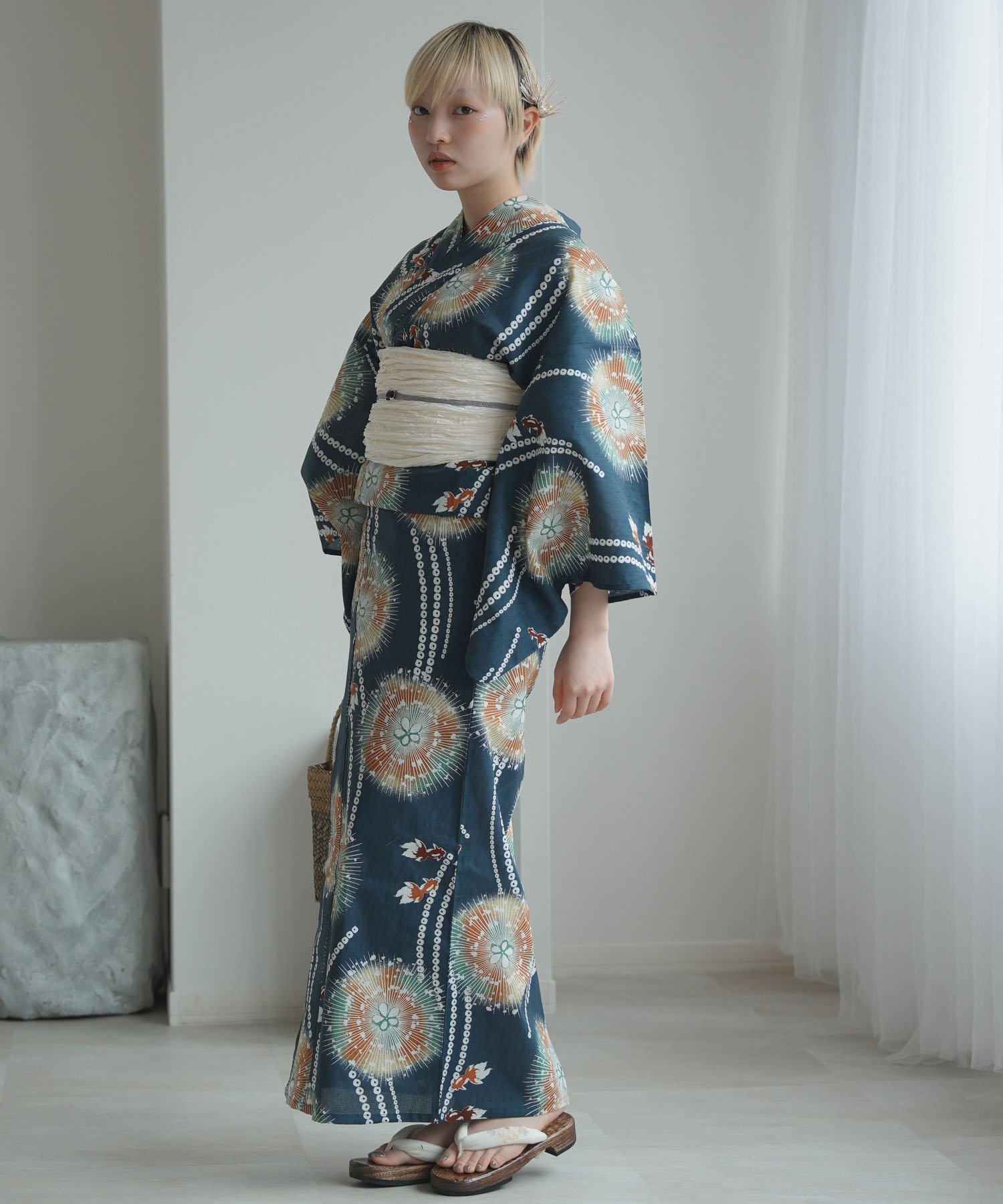 【SALE／40%OFF】ひよこ商店 ひよこ商店 浴衣 セット 宵花火に金魚・鉄紺 Fサイズ ...