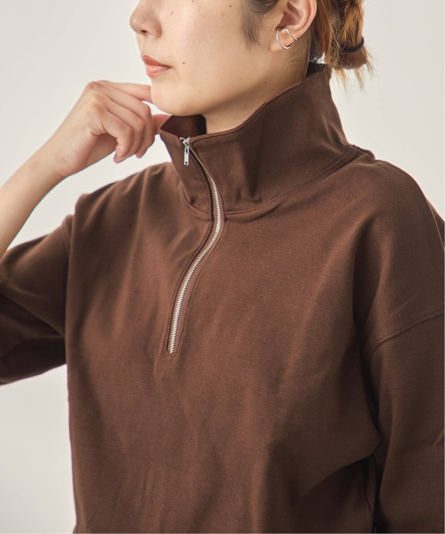JOURNAL STANDARD L'ESSAGE ハーフジップポロシャツ ジャーナルスタンダード レサージュ トップス カットソー・Tシャツ ブラウン ネイビー