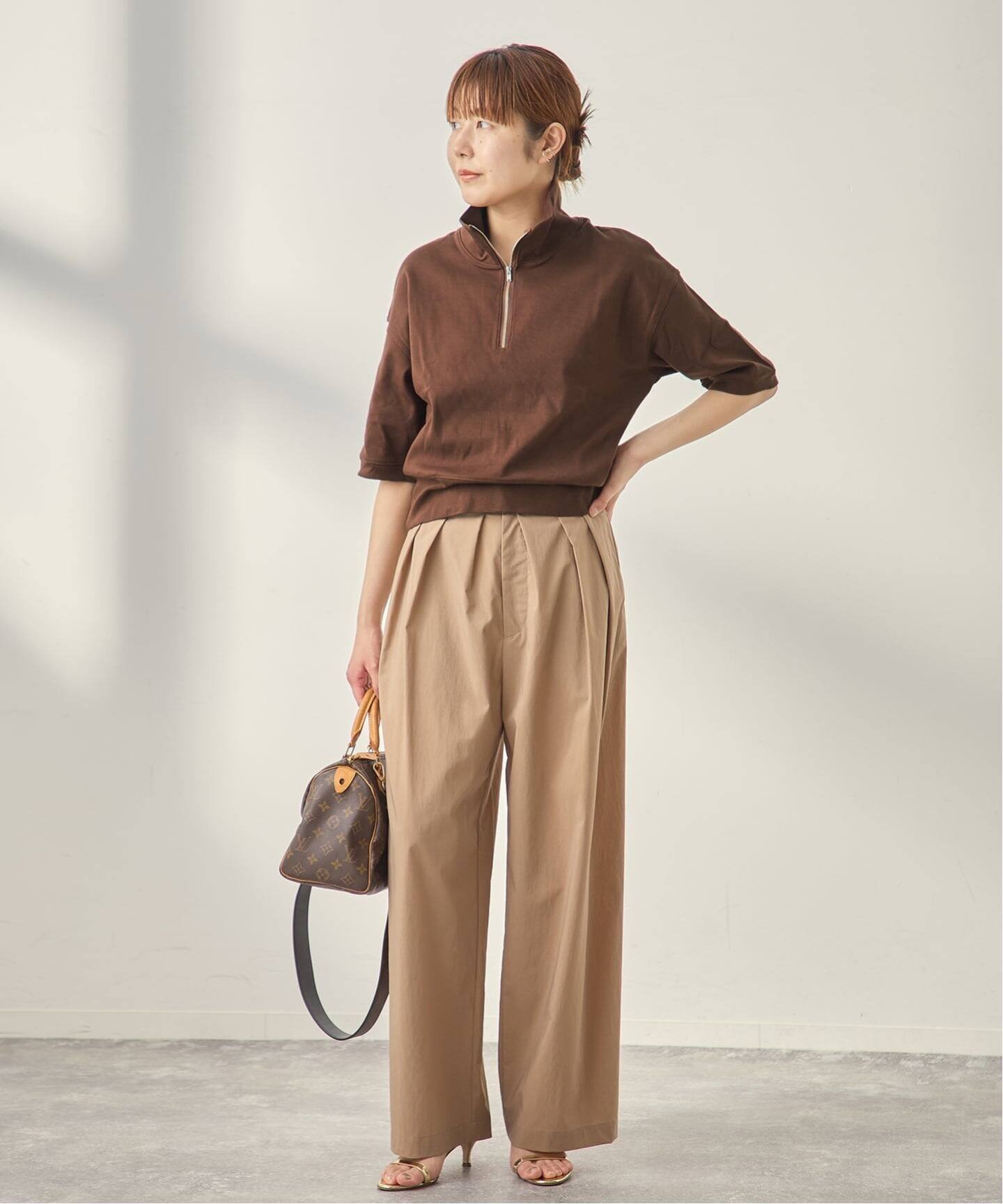 JOURNAL STANDARD L'ESSAGE ハーフジップポロシャツ ジャーナルスタンダード レサージュ トップス カットソー・Tシャツ ブラウン ネイビー