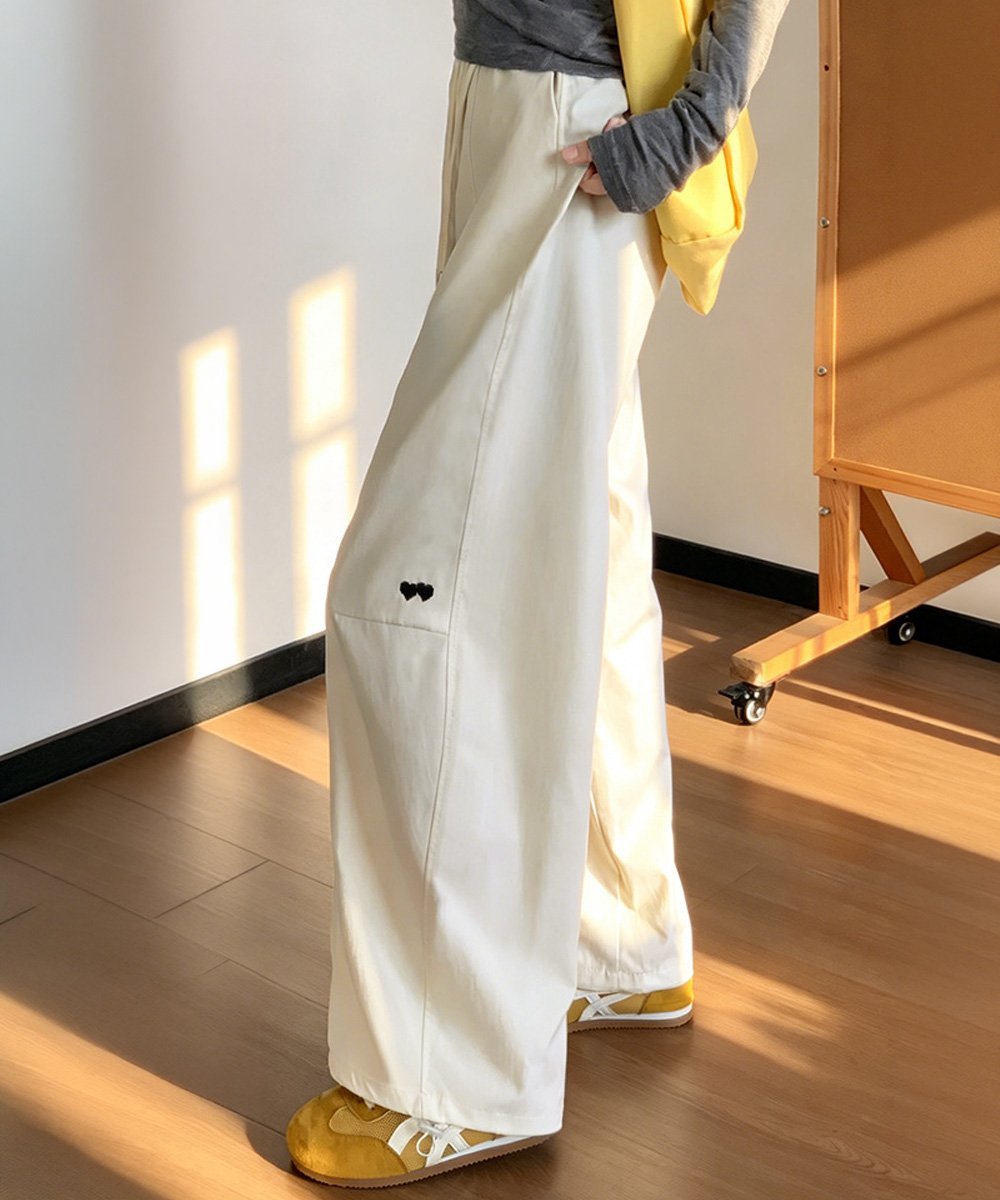 miniministore ハート刺しゅう ワイドパンツ 春夏秋 ミニミニストア パンツ その他のパンツ ブラック ホワイト ネイビー