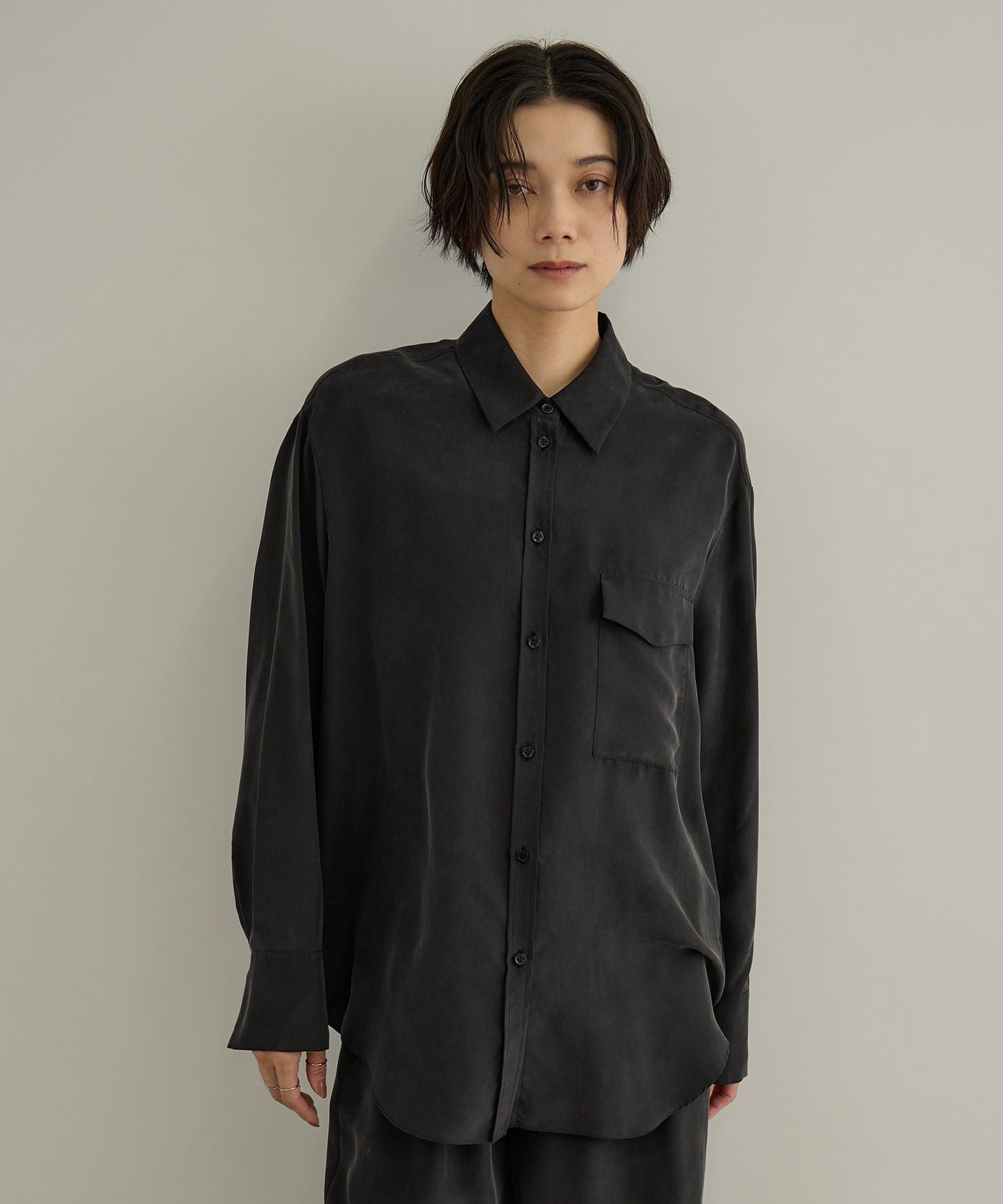 SALON adam et rope' GENTLE SILK シャツ / セットアップ対応・新色追加 サロン アダム エ ロペ トップス シャツ・ブラウス ブラウン ブラック