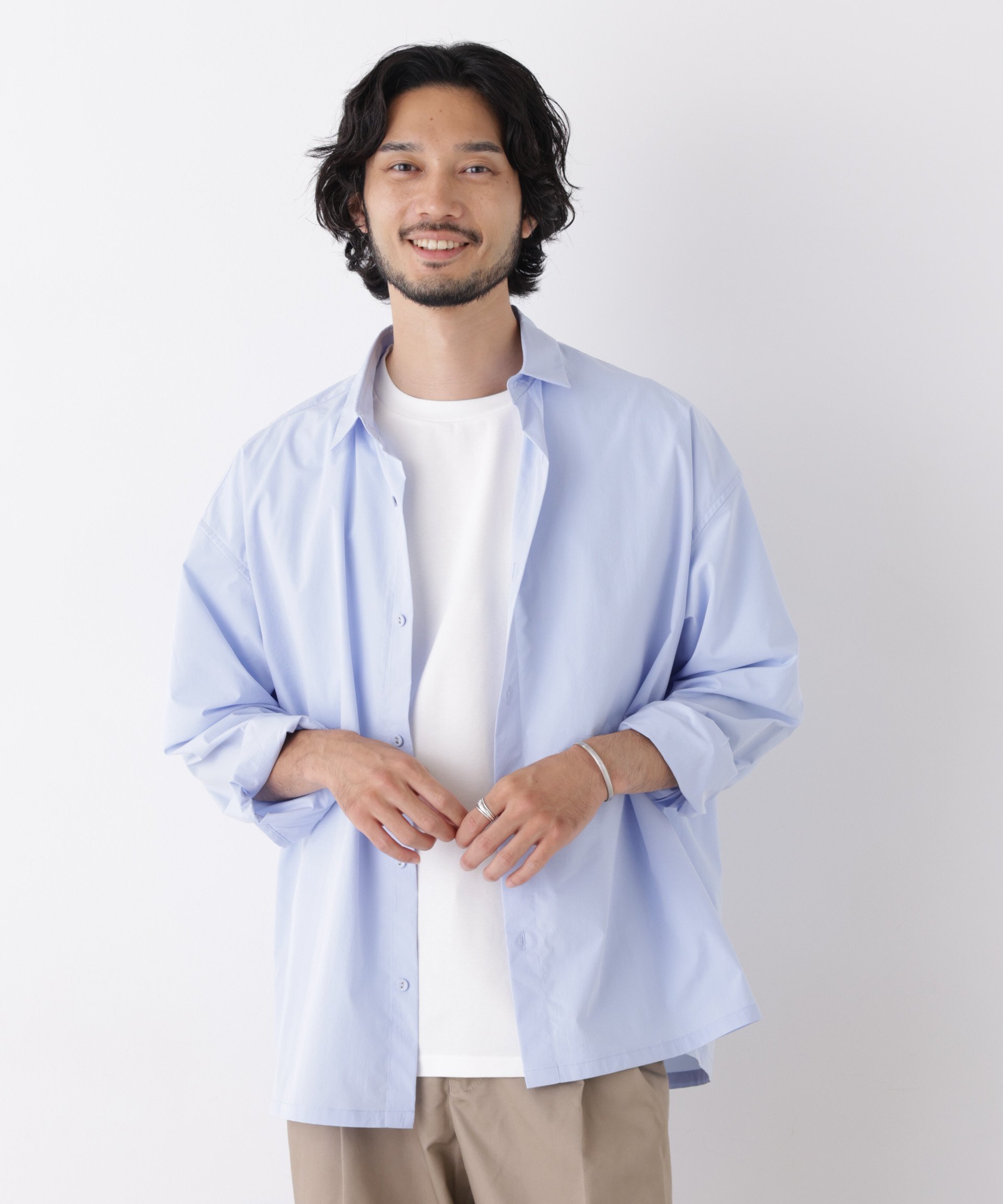 NANO universe CAVE(R)ビッグドレープスクウェアシャツ 長袖 ナノユニバース トップス シャツ・ブラウス ホワイト ブルー ブラック