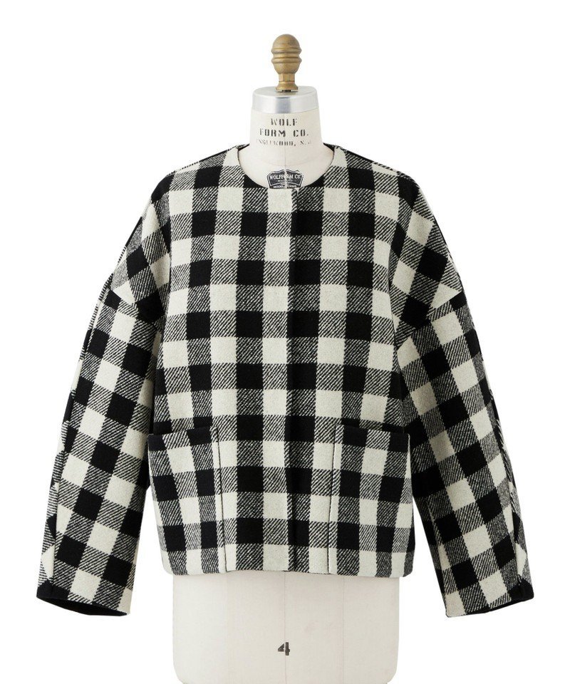 【SALE／50%OFF】DRAWER WINTER1 ブロックチェックリバーノーカラージャケット ドゥロワー ジャケット・アウター テーラードジャケット・ブレザー ブラック【送料無料】のサムネイル