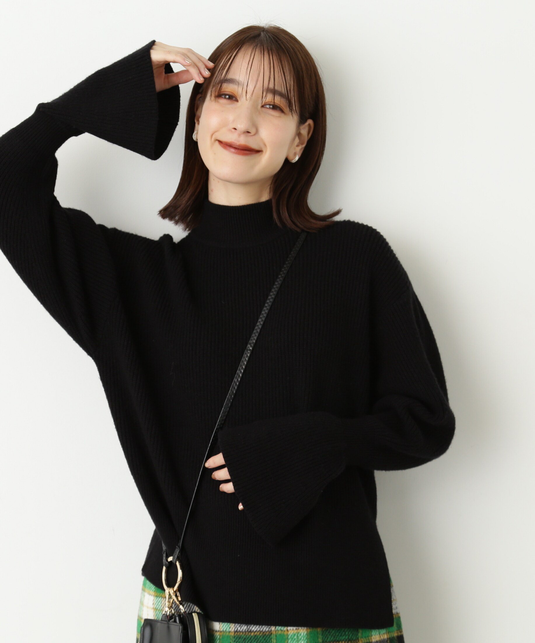 N. Natural Beauty Basic ボトルネックフレアカフス畦ニット エヌ ナチュラルビューティーベーシック* トップス ニット ブラック グレー ブルー