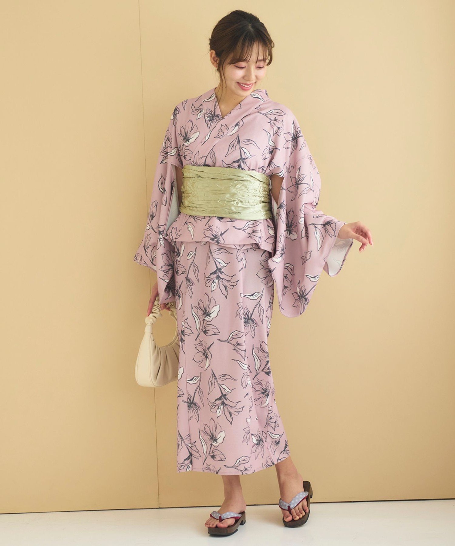 【SALE／60%OFF】Feroux 【洗える・2WAY】 簡単着付け 浴衣 3点セット フェルゥ 着物・浴衣・和装小物 着物 ピンク ブルー【送料無料】