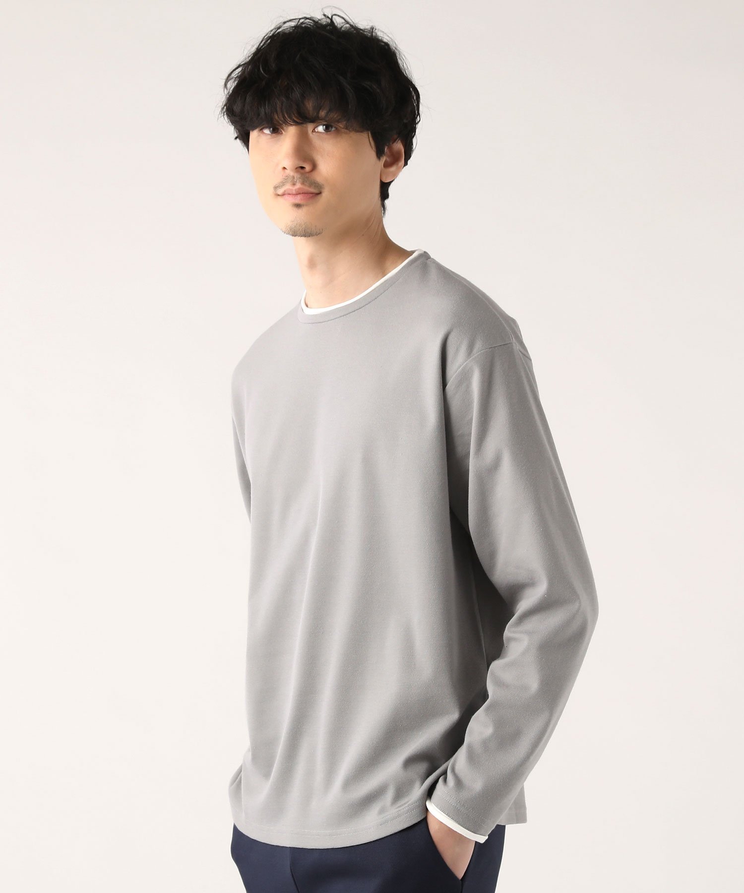 ALLOWED TO UNFOLD カノコロールクルーネック長袖カットソー カジュアル トップス カットソー・Tシャツ イエロー ピンク グレー ベージュ ネイビー【送料無料】
