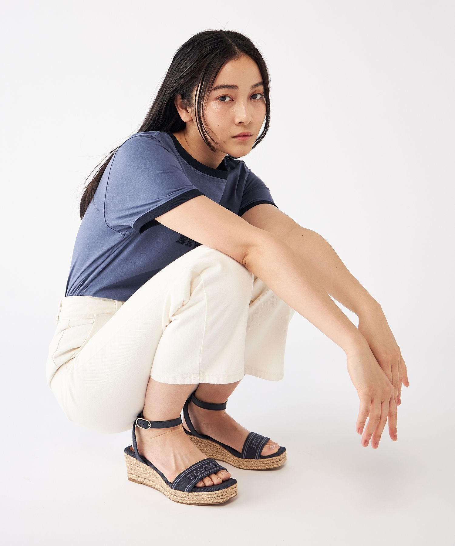 【SALE／50%OFF】TOMMY HILFIGER トミーヒルフィガーミッドウェッジエスパドリーユ トミーヒルフィガー シューズ・靴 サンダル ネイビー ホワイト【送料無料】