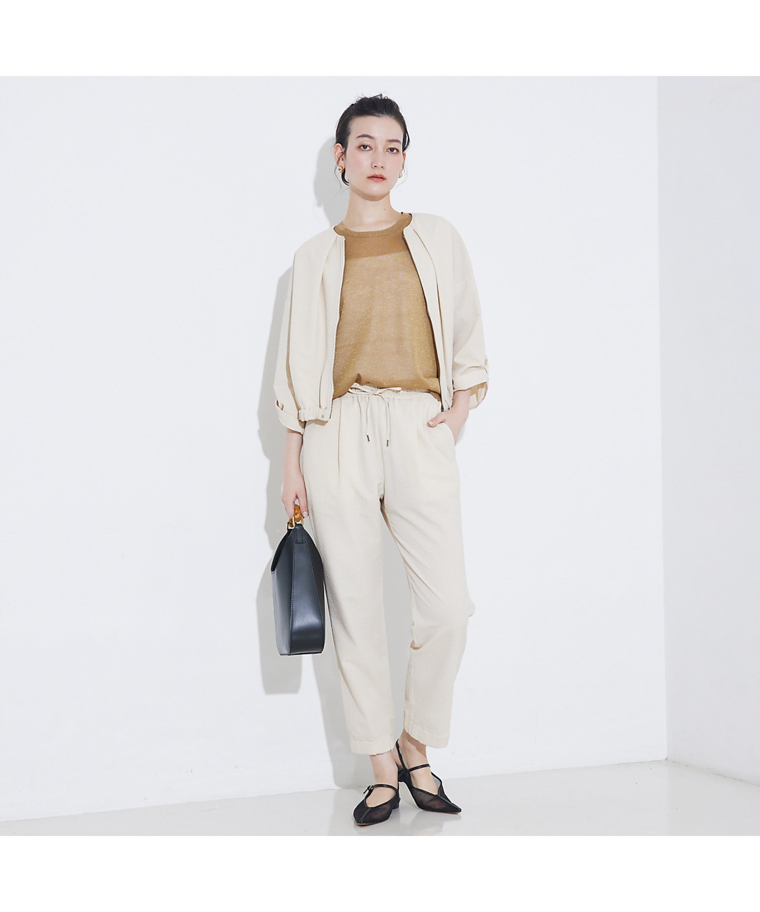 qualite 【接触冷感&吸水速乾&UV】シアサッカーテーパードパンツ /セットアップ対応 カリテ パンツ その他のパンツ ネイビー ベージュ