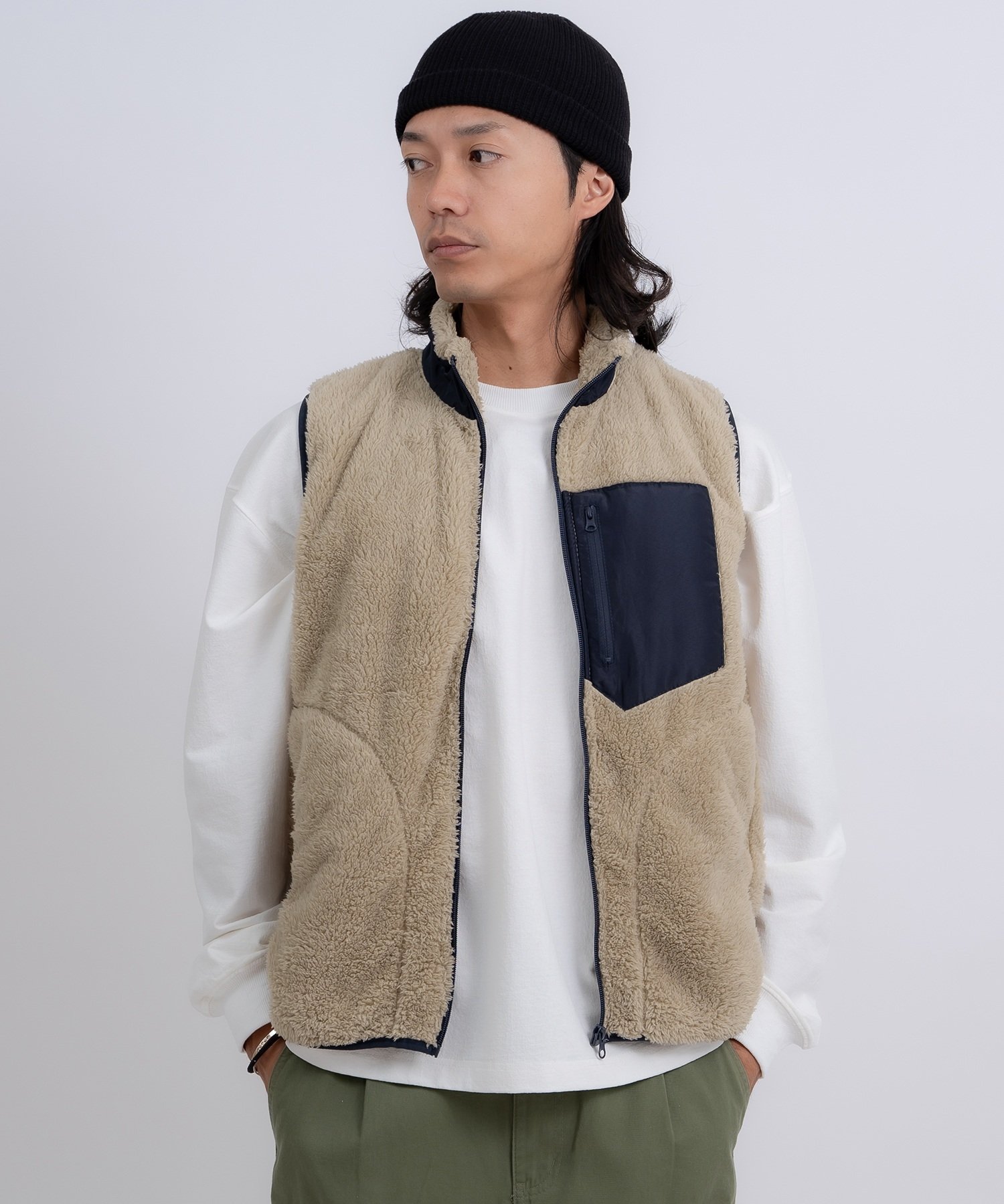 improves スタンドカラー 防風 ボアベスト インプローブス トップス ベスト・ジレ カーキグリーン ネイ..