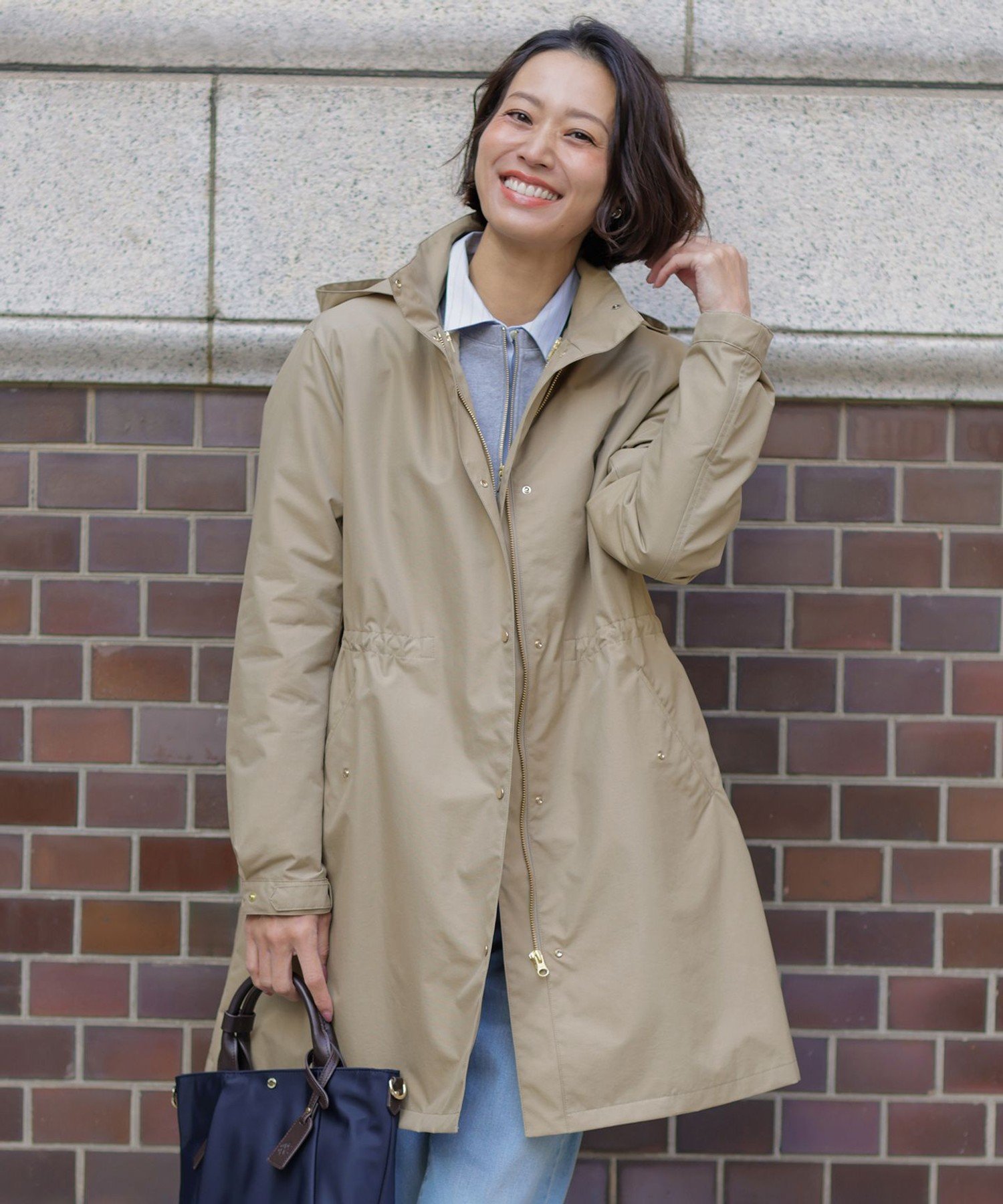 J.PRESS 【2way・ライナー付き】スパンライクナイロンタッサー フーデッド コート ジェイプレス ジャケット・アウター その他のジャケット・アウター ベージュ ブラック ブラウン
