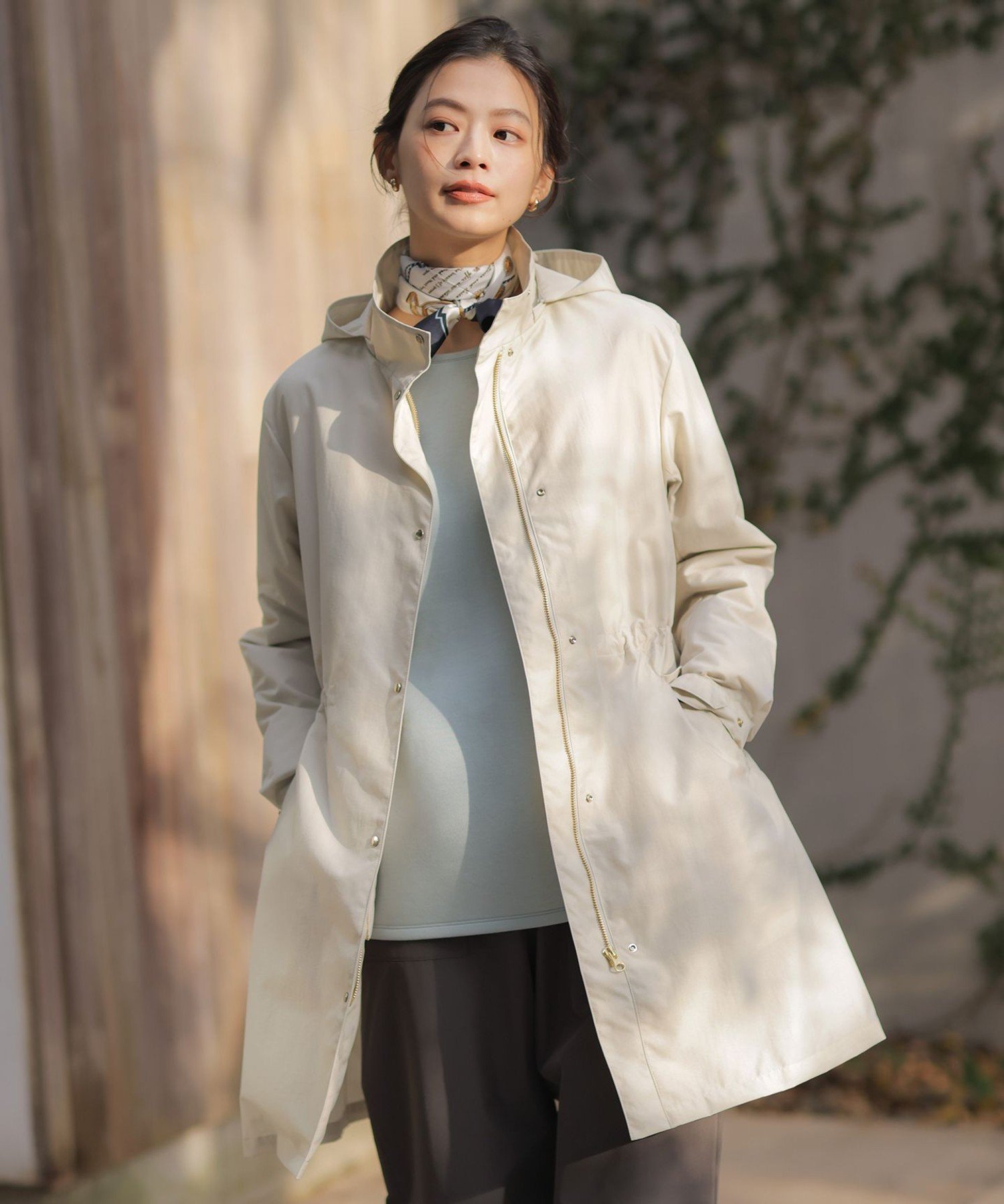J.PRESS 【2way・ライナー付き】スパンライクナイロンタッサー フーデッド コート ジェイプレス ジャケット・アウター その他のジャケット・アウター ベージュ ブラック ブラウン