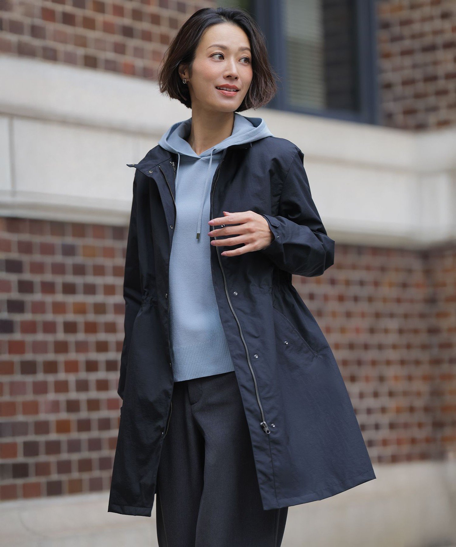 J.PRESS 【2way・ライナー付き】スパンライクナイロンタッサー フーデッド コート ジェイプレス ジャケット・アウター その他のジャケット・アウター ベージュ ブラック ブラウン
