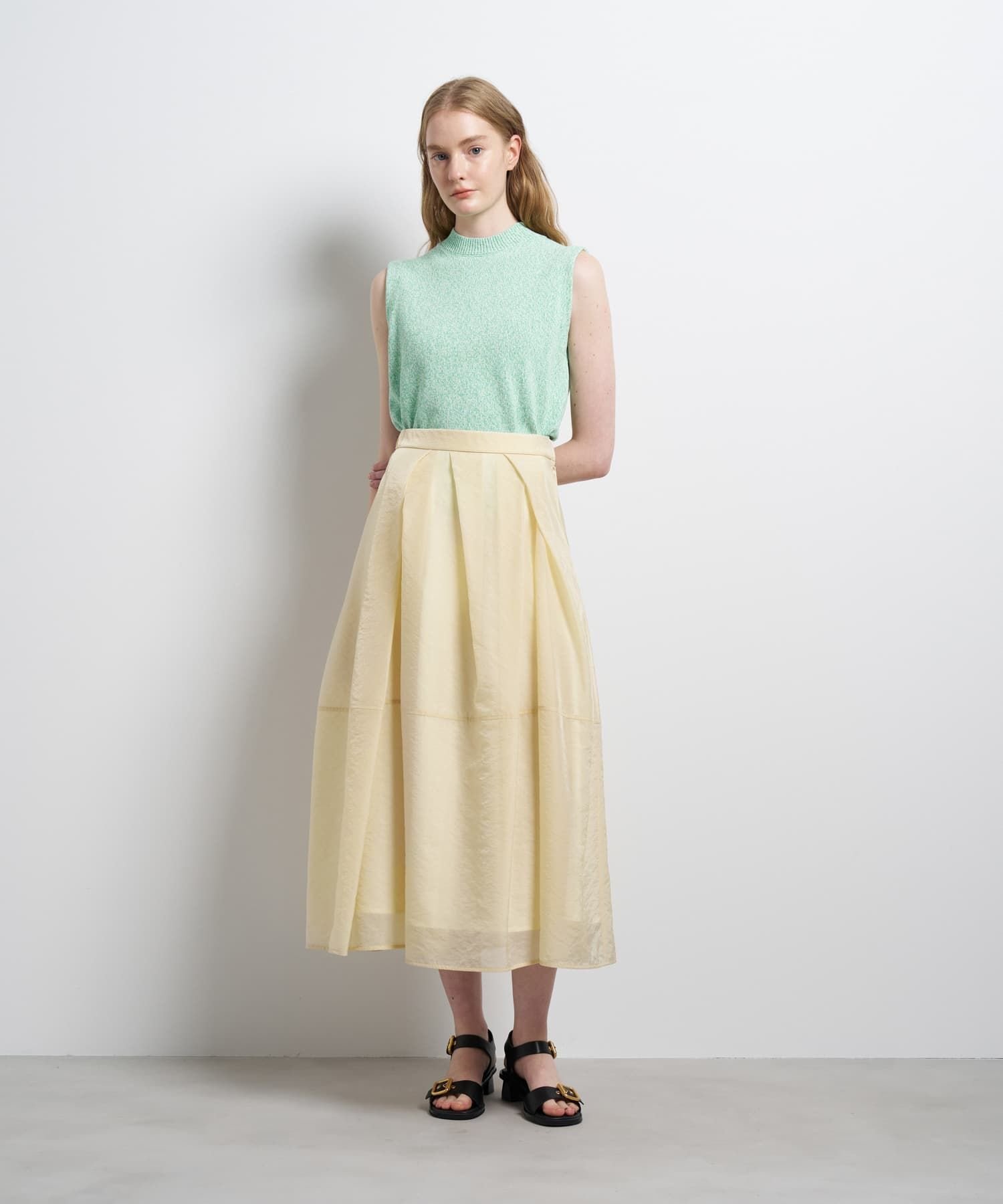 LANVIN en Bleu シアータックフレアスカート ランバンオンブルー スカート その他のスカート ブラック イエロー【送料無料】