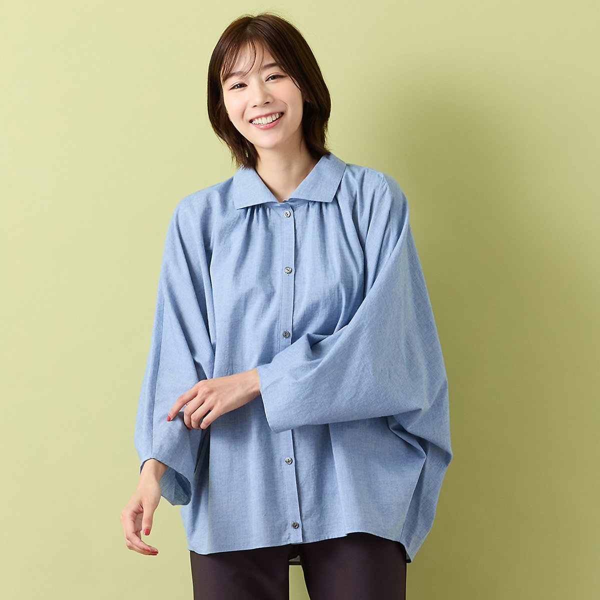 PISANO 【手洗いOK・綿100%】ドルマンスリーブ・モモンガラインブラウス ピサーノ トップス シャツ・ブラウス ブルー ブラック ピンク